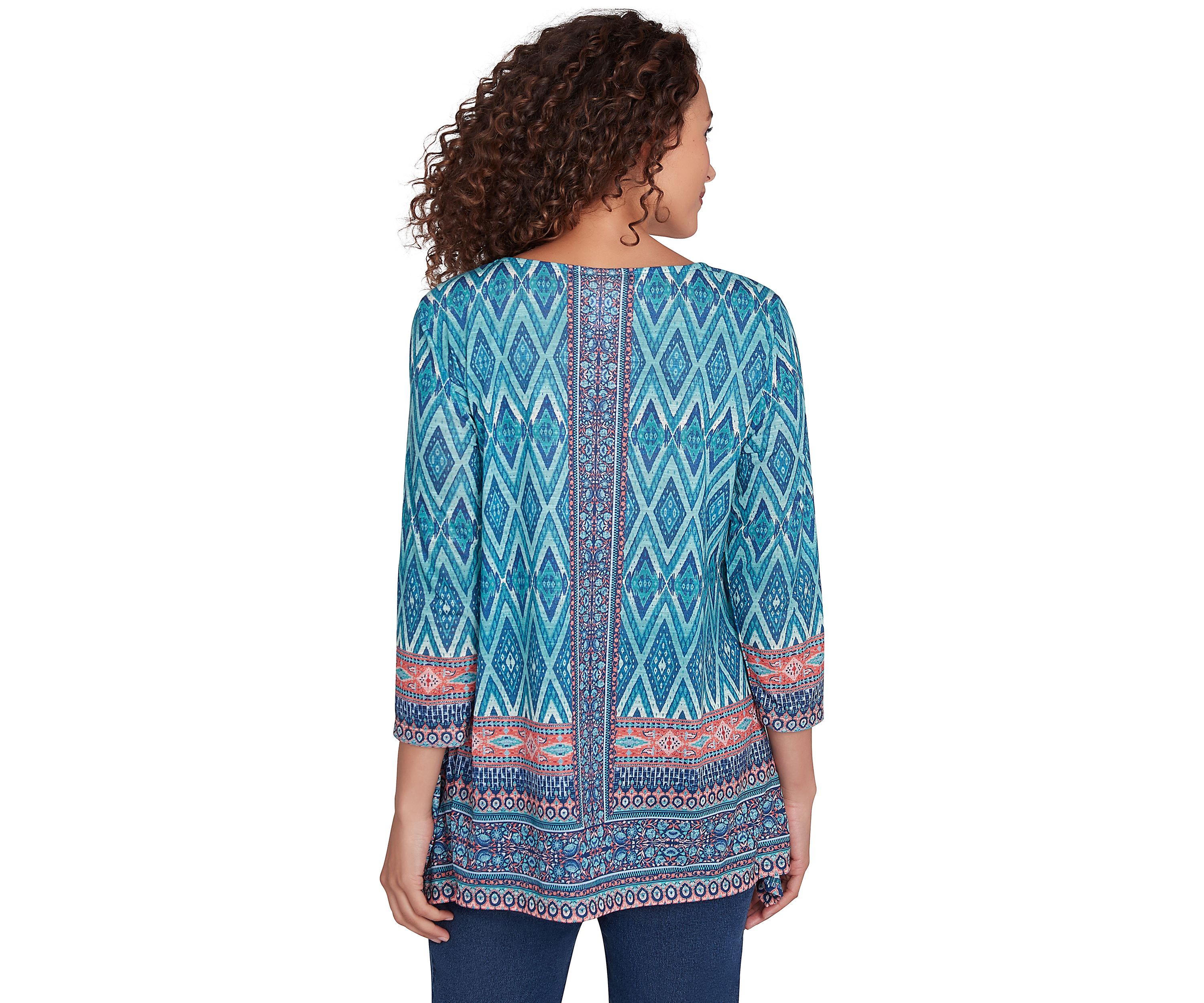 Womens Embellished Scoop Neck Placement Print Slub Jersey Shark Bite Top