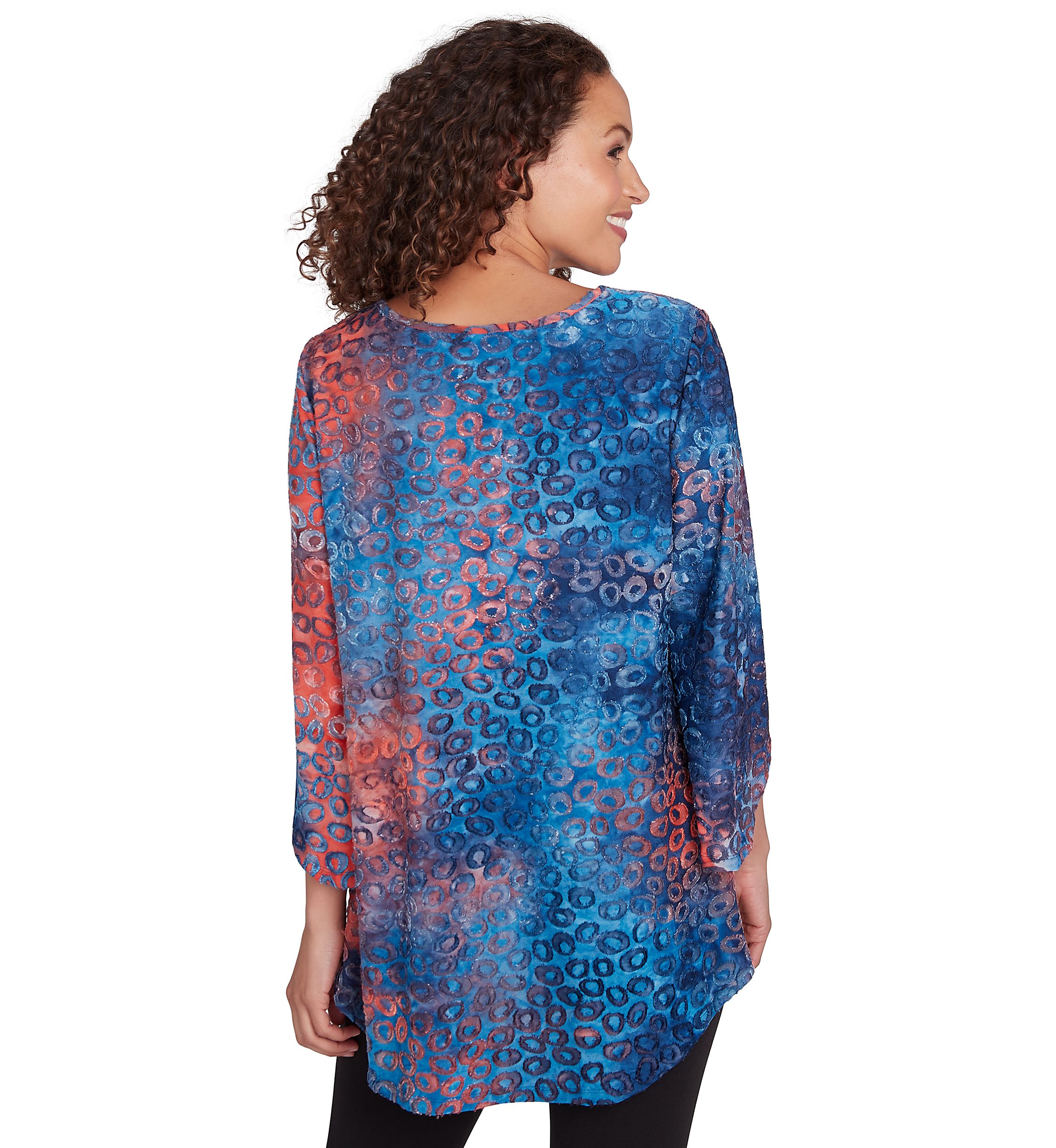 Plus Size Keyhole Neck Tie Dyed Spots Jacquard Knit Top