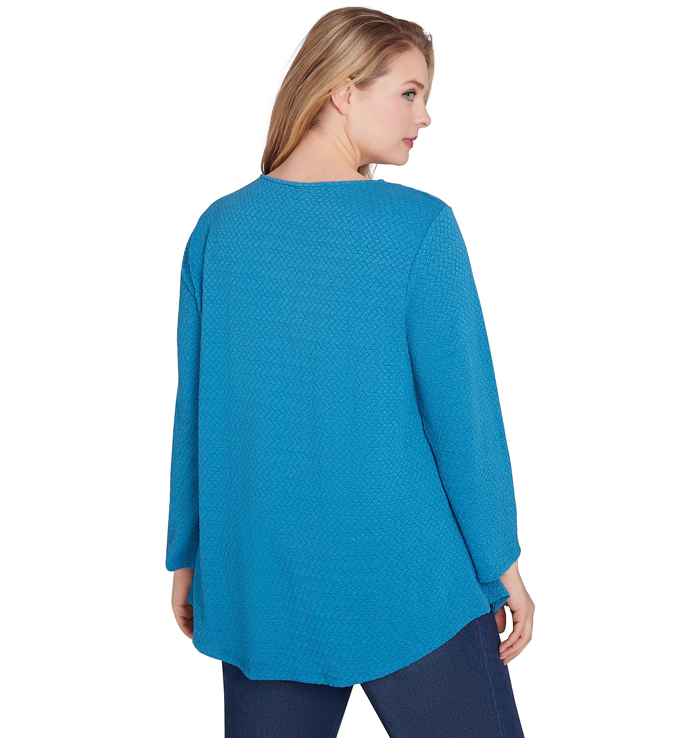 Plus Size Keyhole Neck with Ring Detail Solid Textural Knit Top