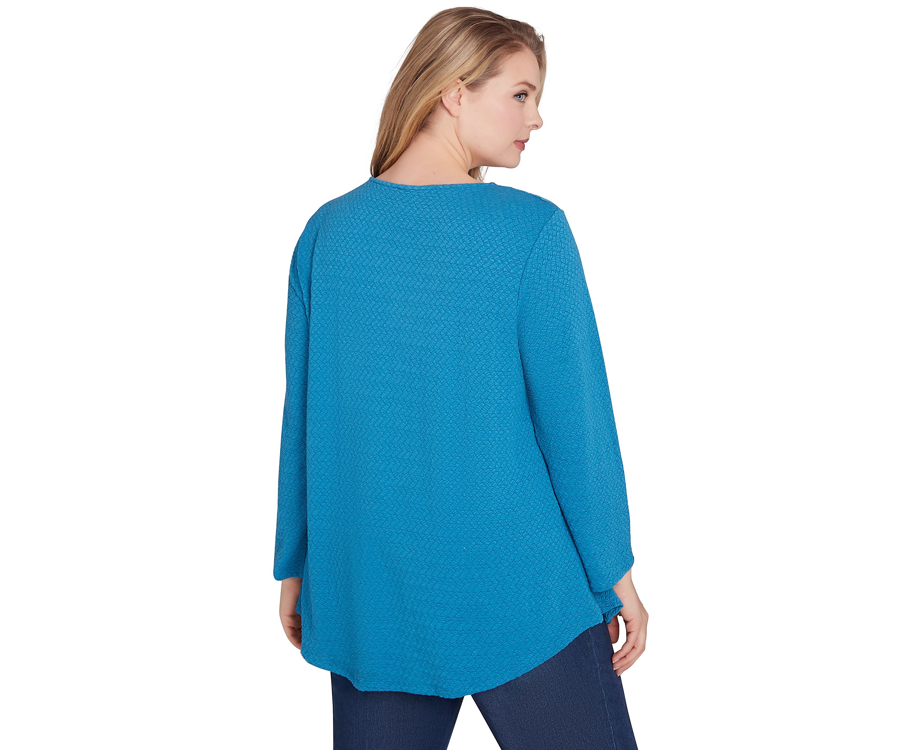 Plus Size Keyhole Neck with Ring Detail Solid Textural Knit Top
