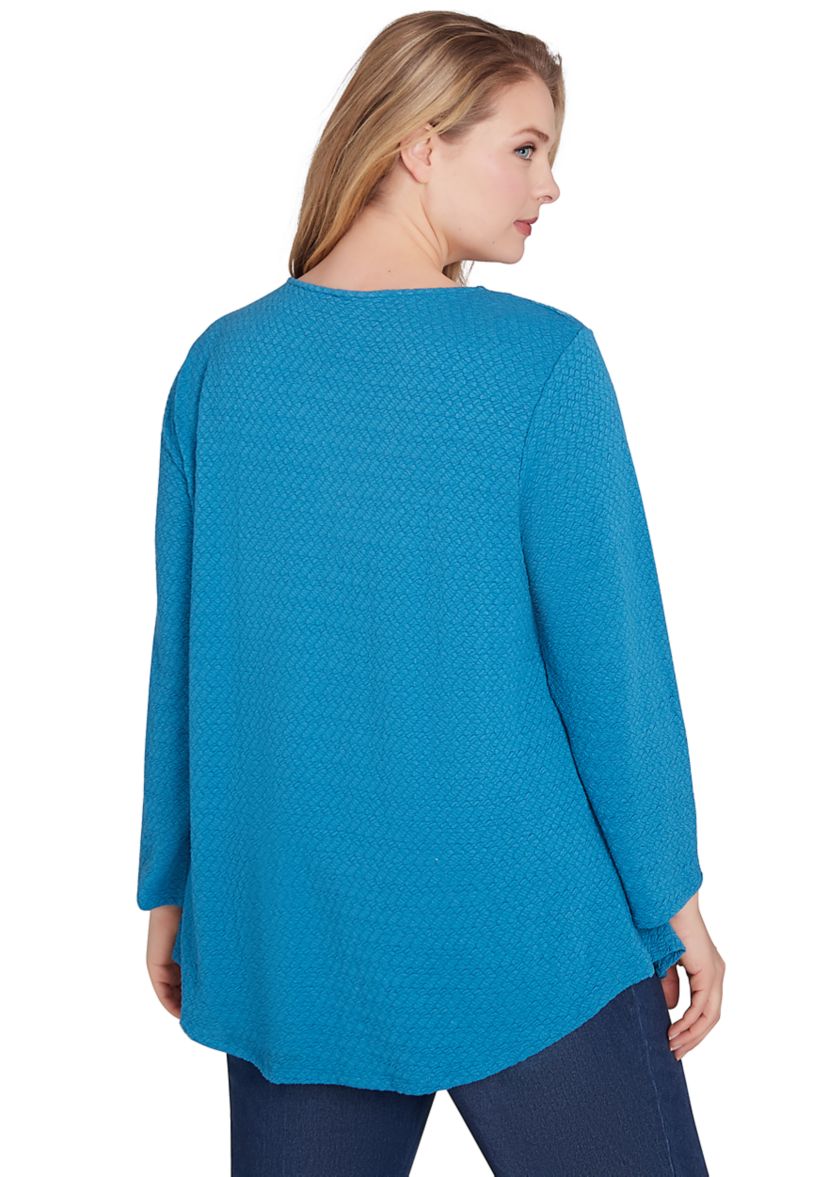 Plus Size Keyhole Neck with Ring Detail Solid Textural Knit Top