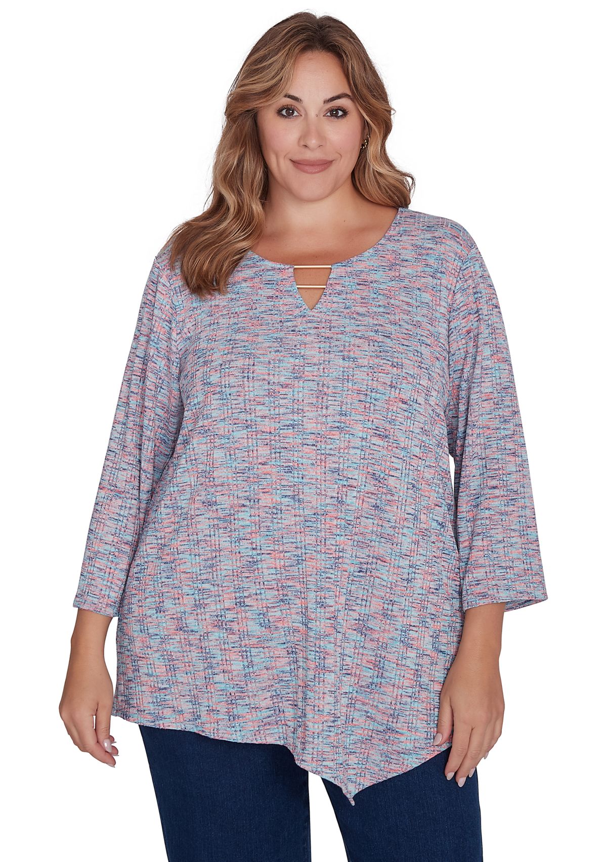 Plus Size Keyhole Neck Space Dye Knit Top