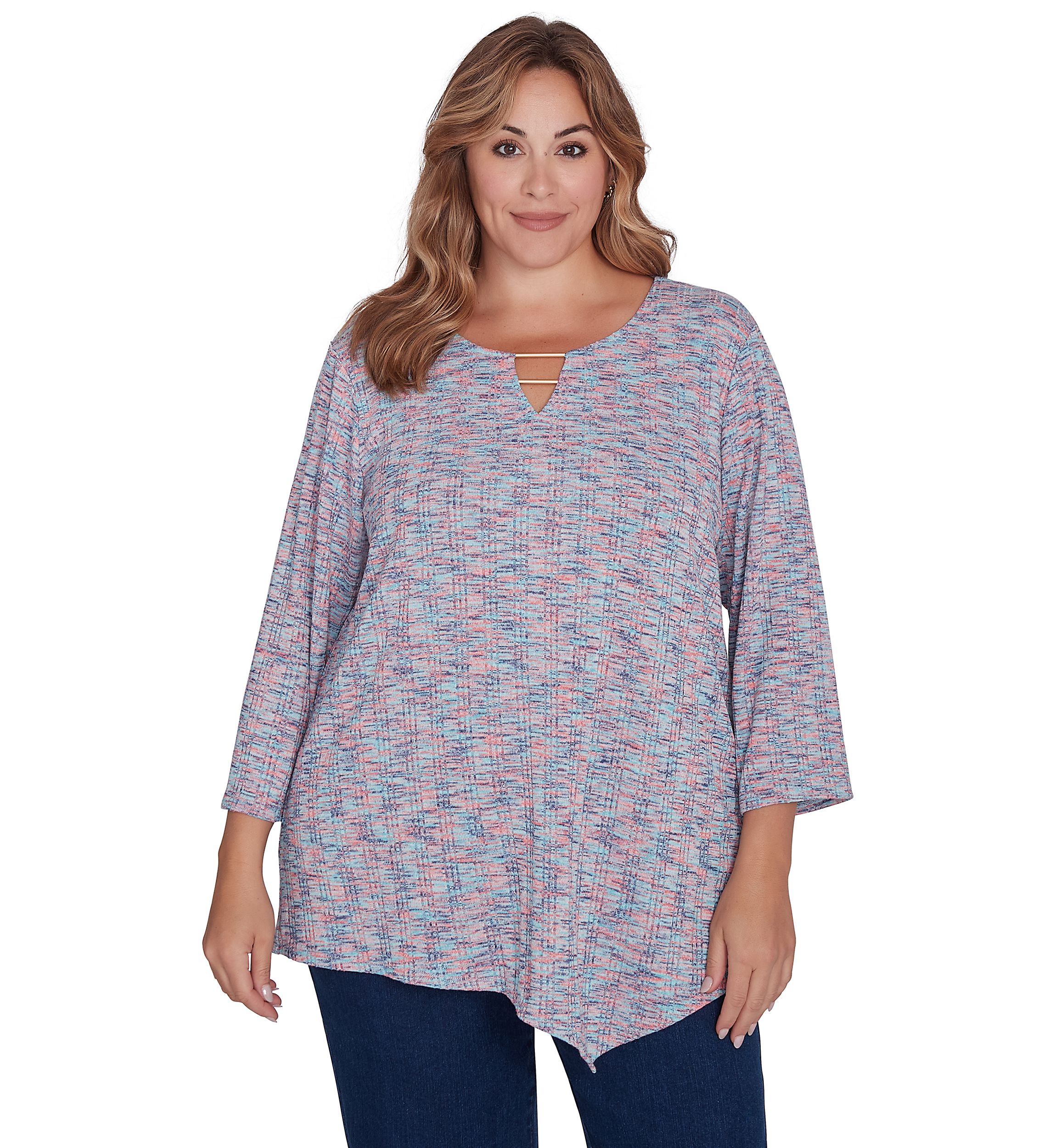 Plus Size Keyhole Neck Space Dye Knit Top
