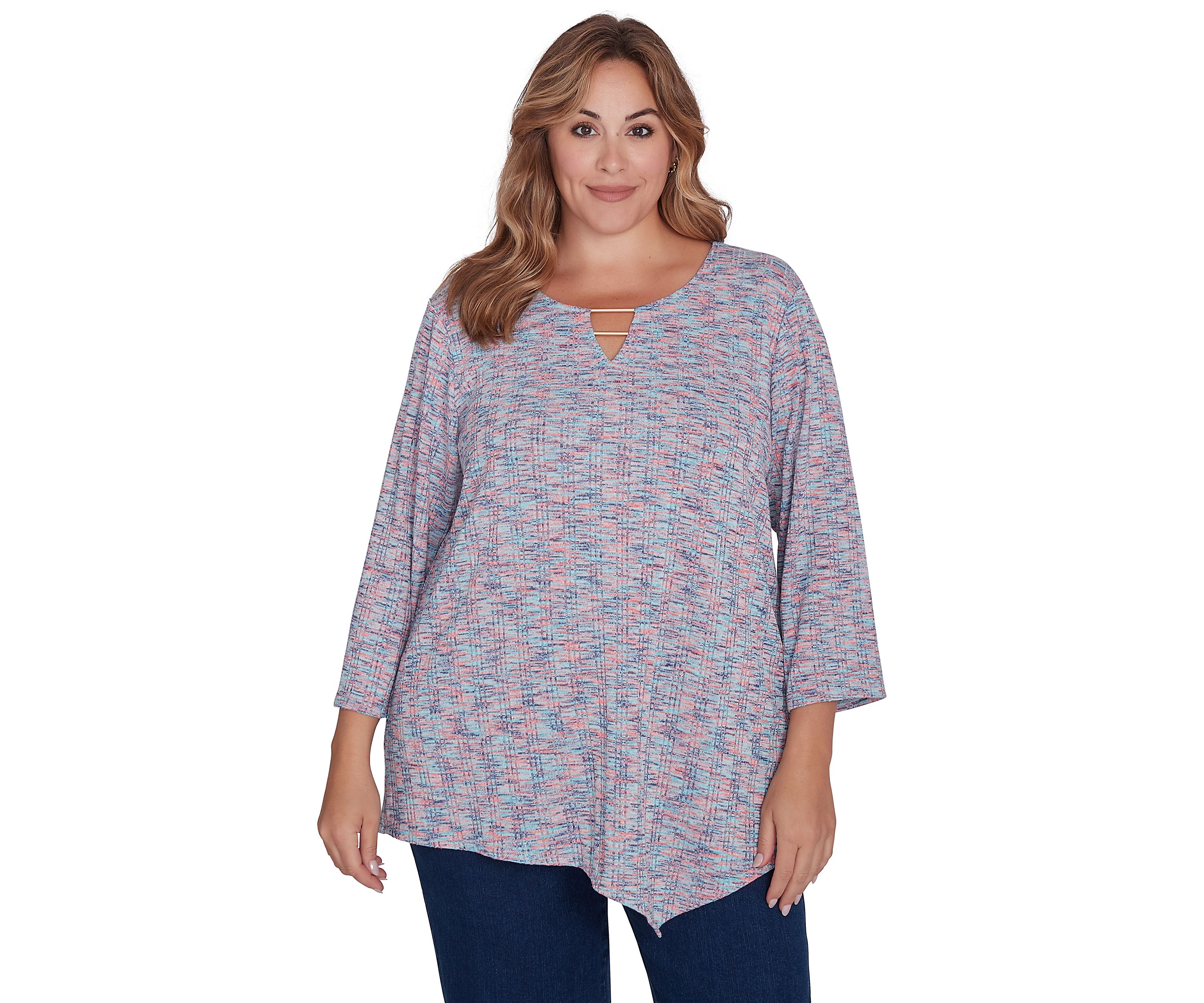 Plus Size Keyhole Neck Space Dye Knit Top