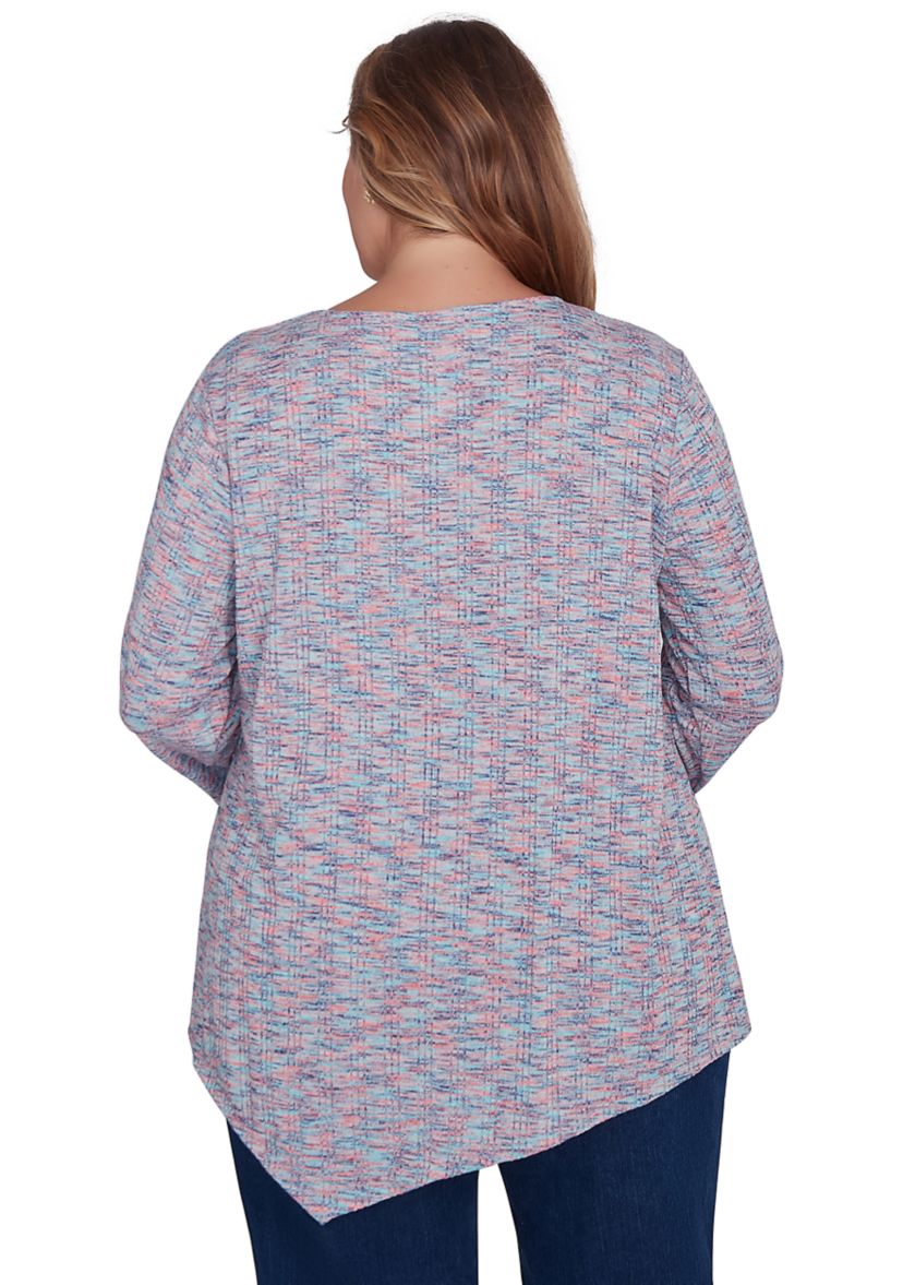 Plus Size Keyhole Neck Space Dye Knit Top