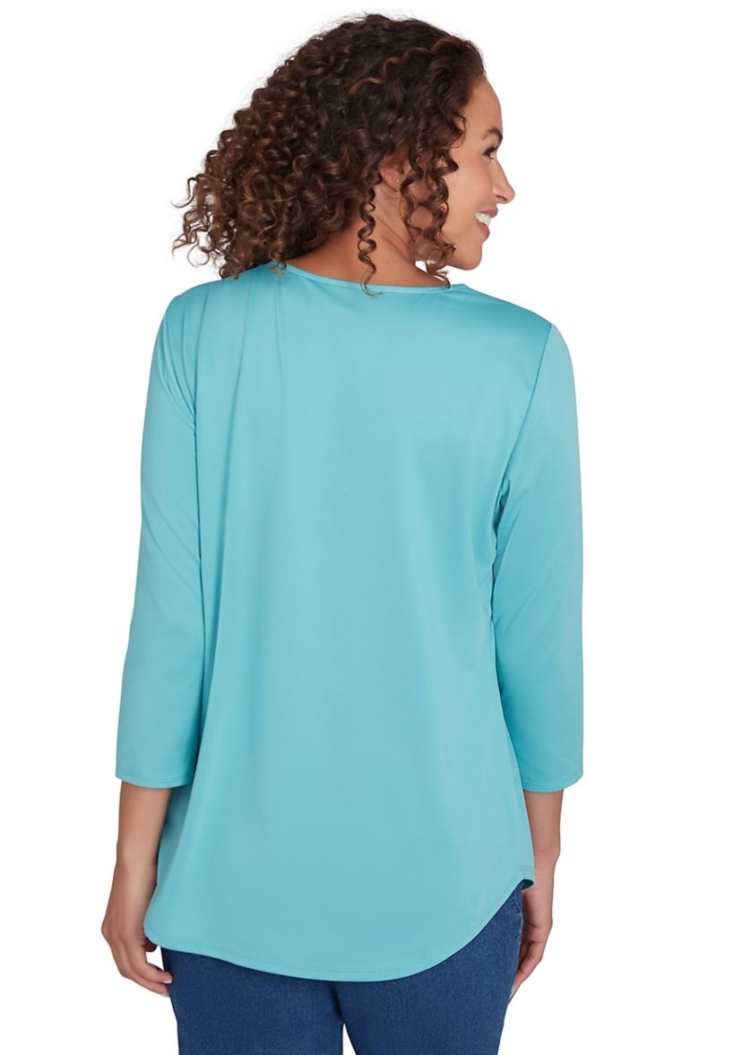 Petite V-Neck Solid Knit Top with Bead Detail