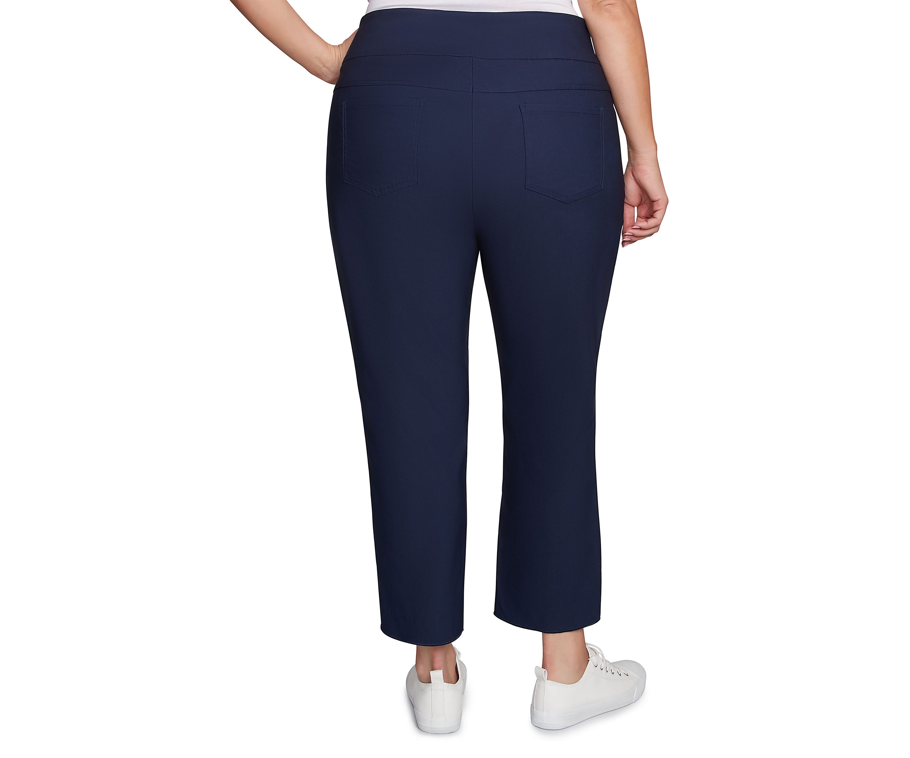 Plus Size Pull-On Silky Embroidered Ankle Pants