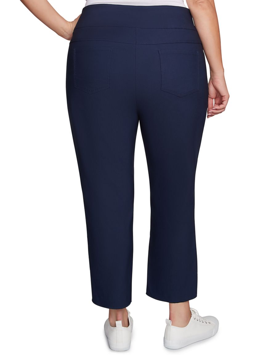 Plus Size Pull-On Silky Embroidered Ankle Pants