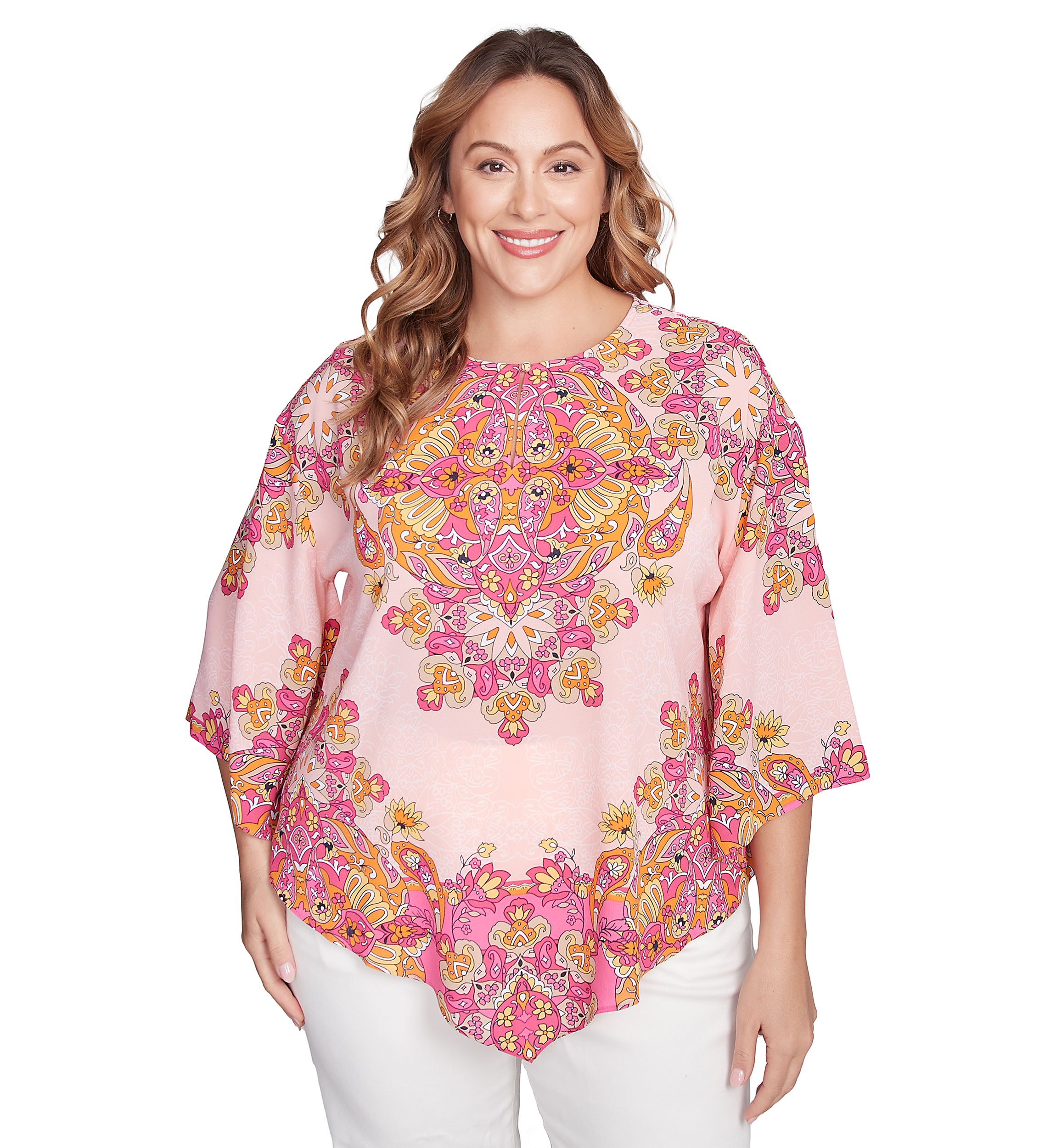 Ruby Rd Plus Size Ornate Bohemian Floral Medallion Tunic Top | Belk