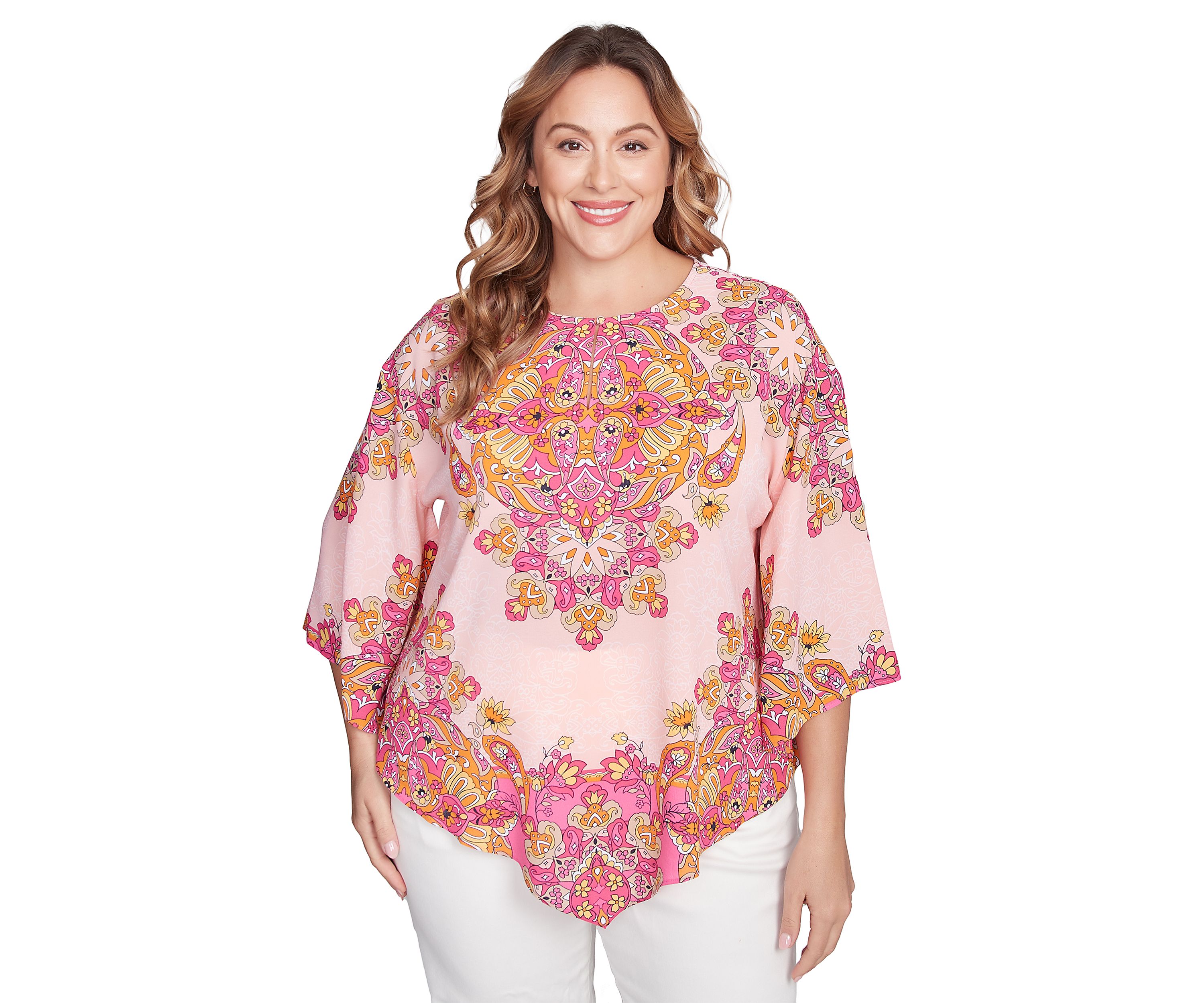 Plus Size Ornate Bohemian Floral Medallion Tunic Top