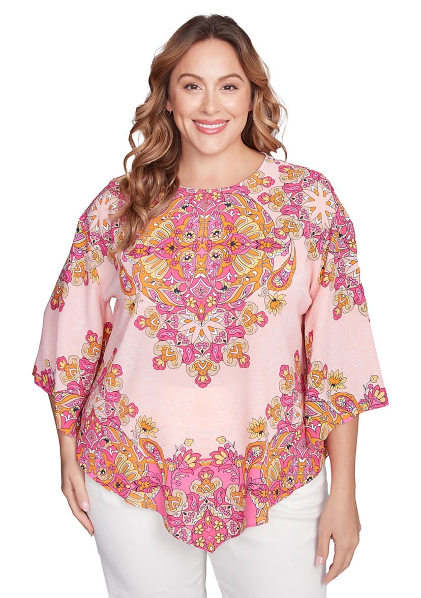 Plus Size Ornate Bohemian Floral Medallion Tunic Top