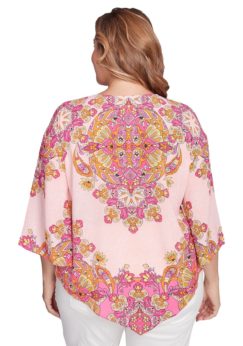 Plus Size Ornate Bohemian Floral Medallion Tunic Top