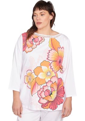 Ruby Rd Women's Plus Size Floral Pop Printed Knit Top