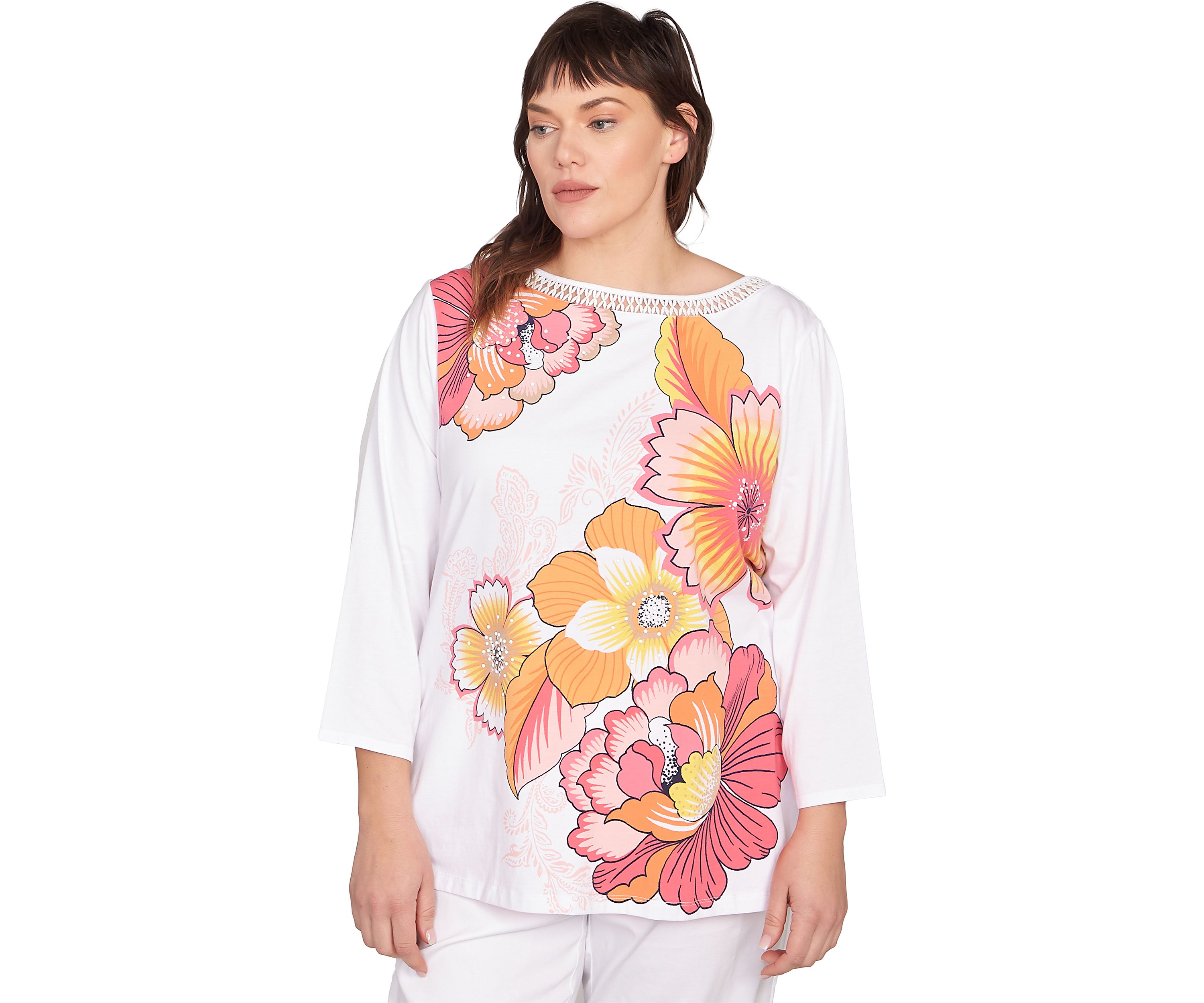 Plus Size Floral Pop Printed Knit Top