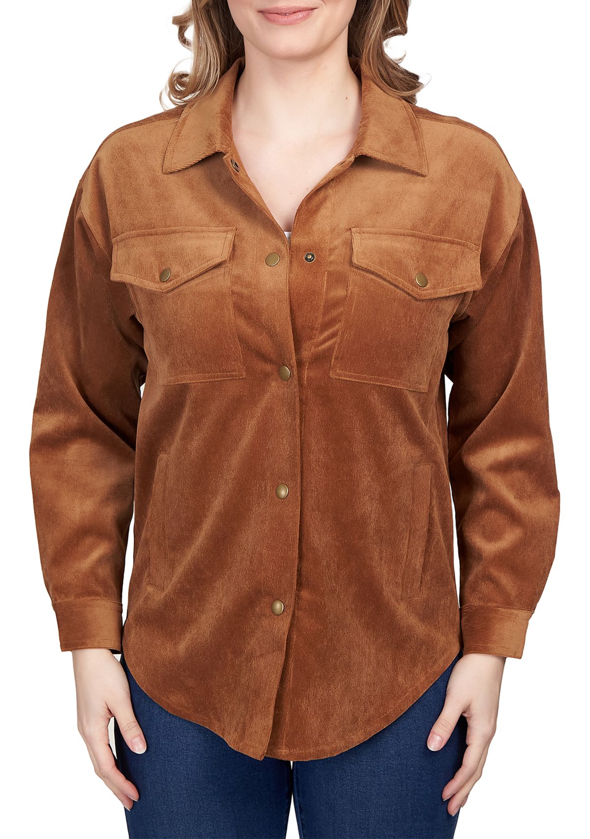 Womens Button Up Solid Pincord Jacket