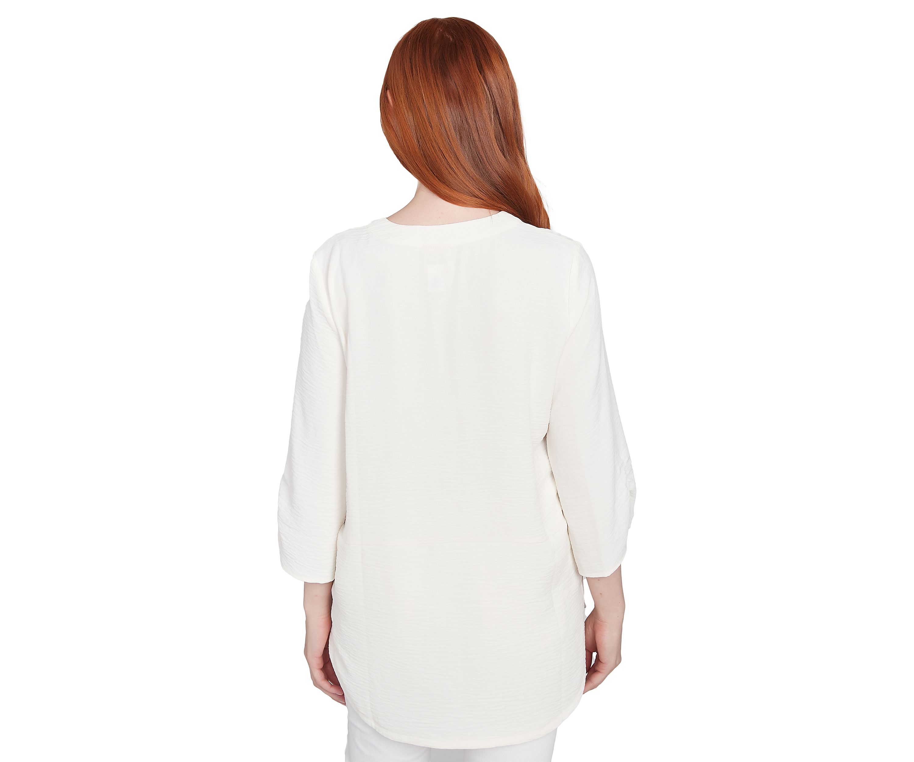 Womens Floral Embroidery Solid Gauze Henley Top