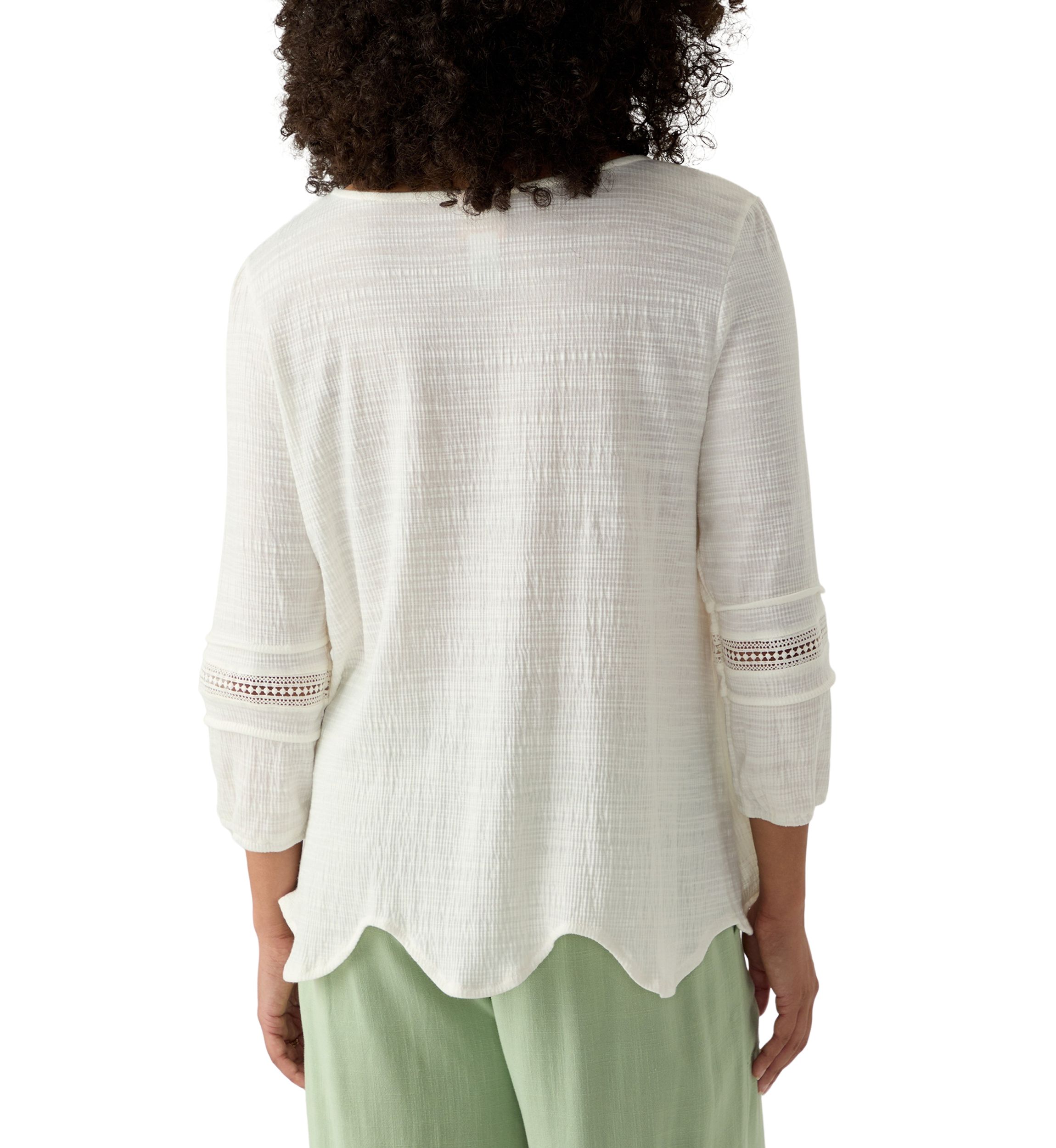 Womens Solid Slub Knit Lace Trim Top