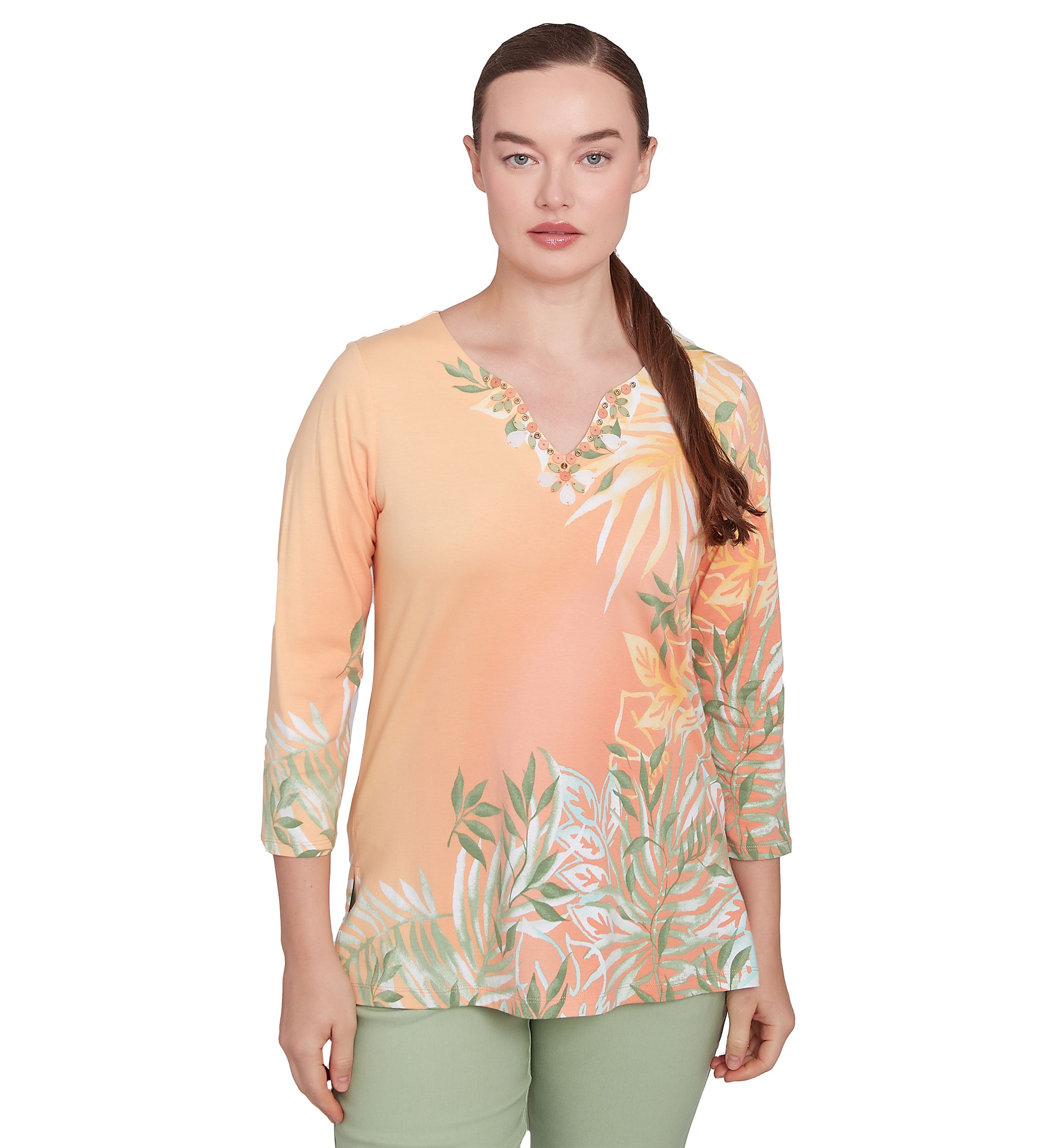 Womens Tropical Ombre Embellished Knit Top