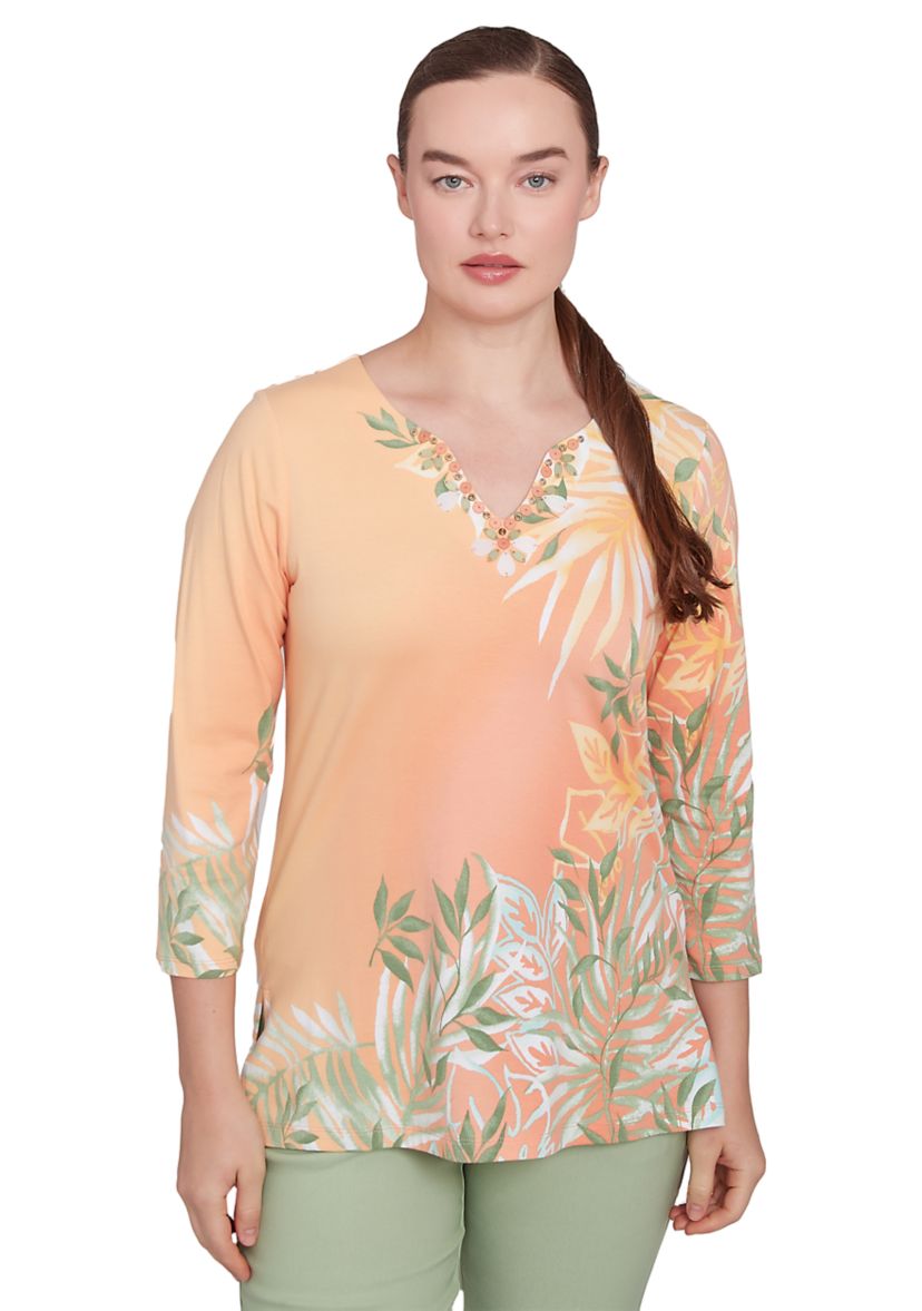 Womens Tropical Ombre Embellished Knit Top