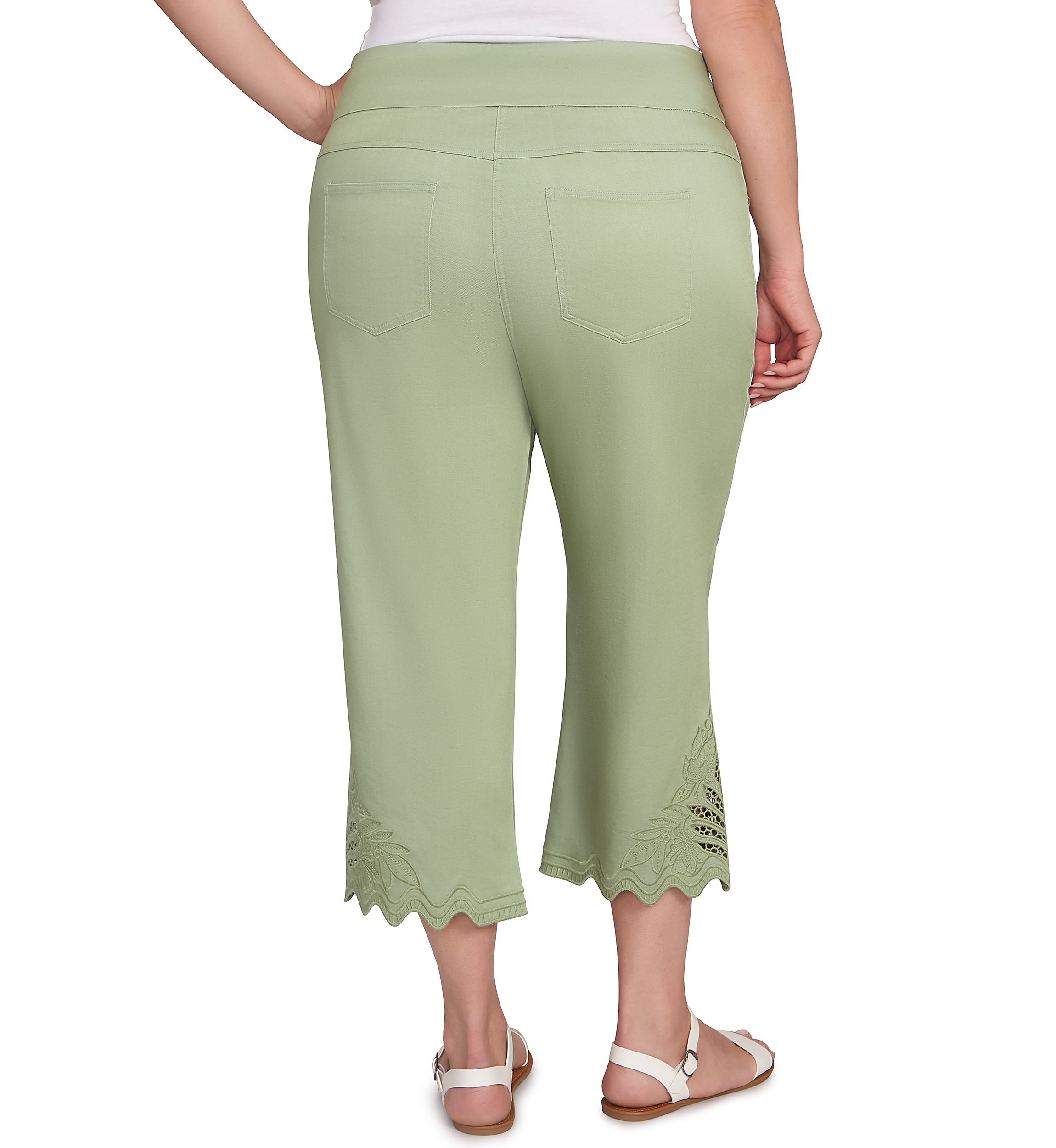Plus Size Pull On Soft Denim Lace Inset Capri Pants