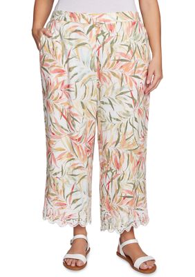 Ruby Rd Women's Tropical Fern Relaxed Linen Capri Pants, 16W -  0197177369921