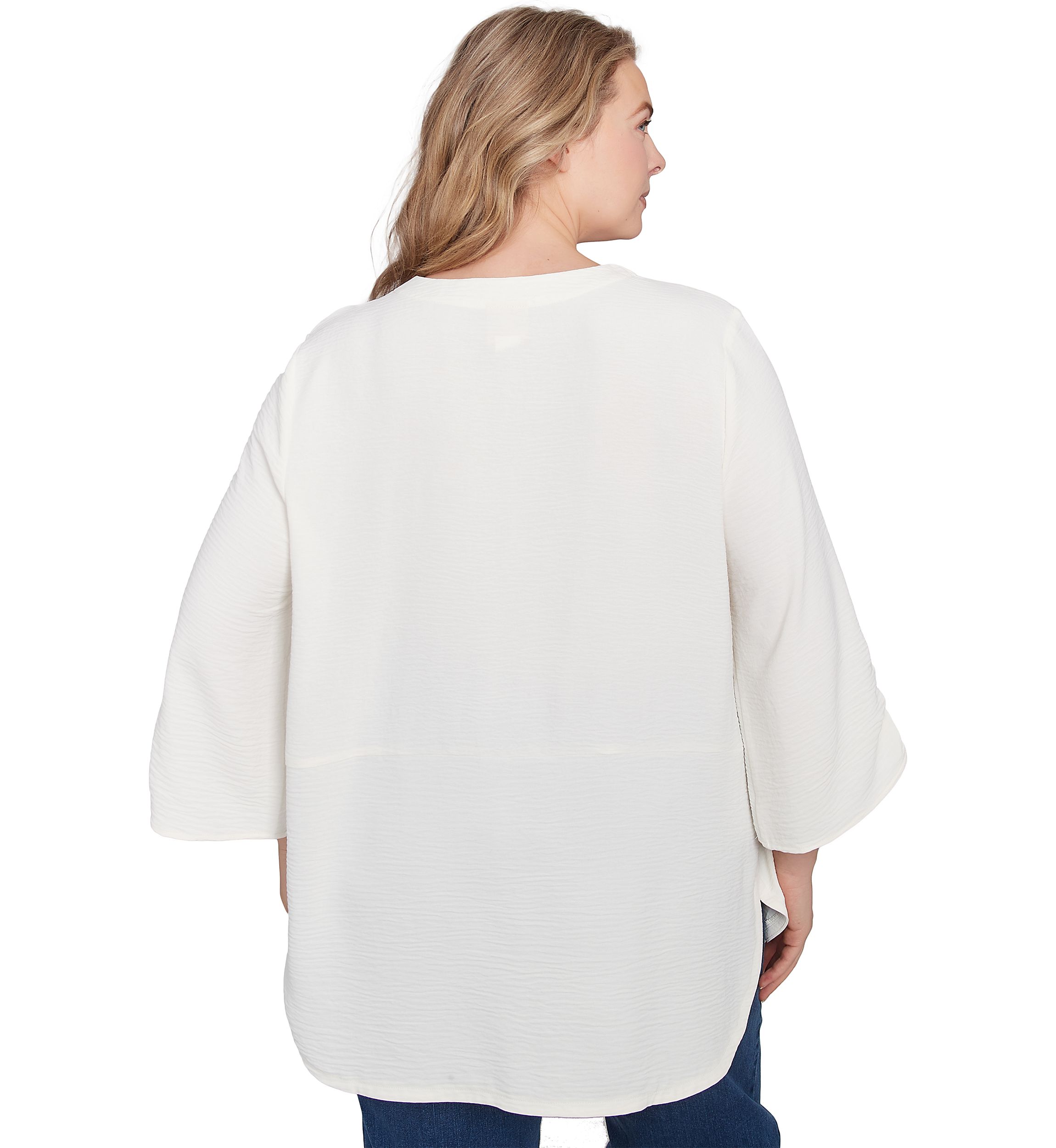 Plus Size Floral Embroidery Solid Gauze Henley Top