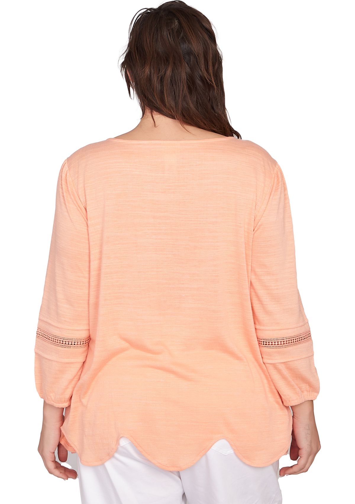 Plus Size Solid Slub Knit Lace Trim Top