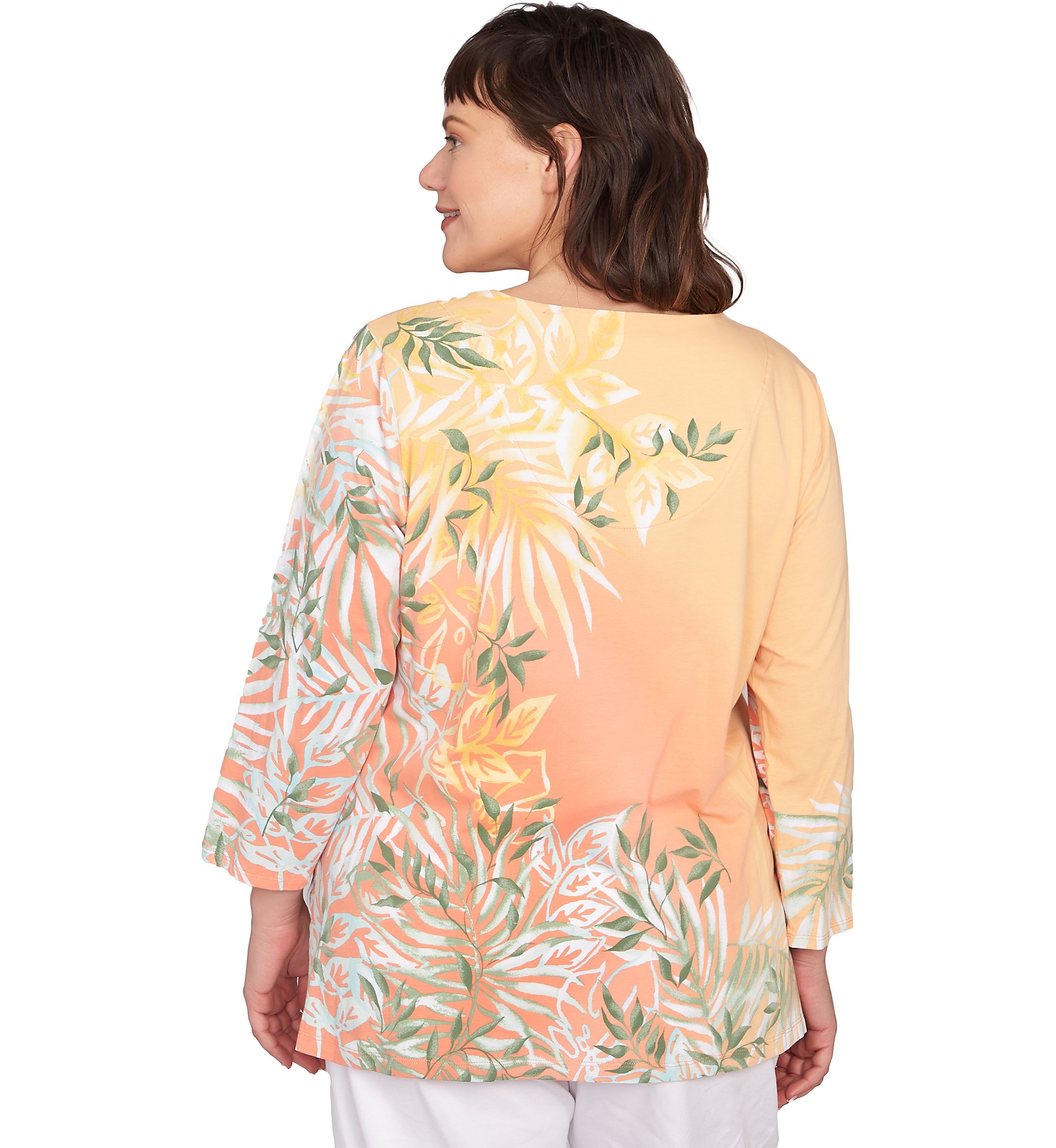 Plus Size Tropical Ombré Embellished Knit Top