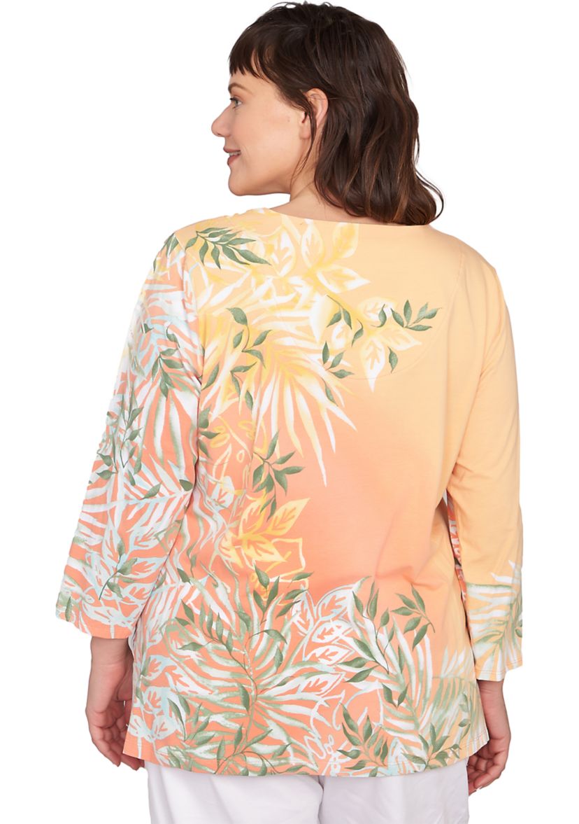 Plus Size Tropical Ombré Embellished Knit Top
