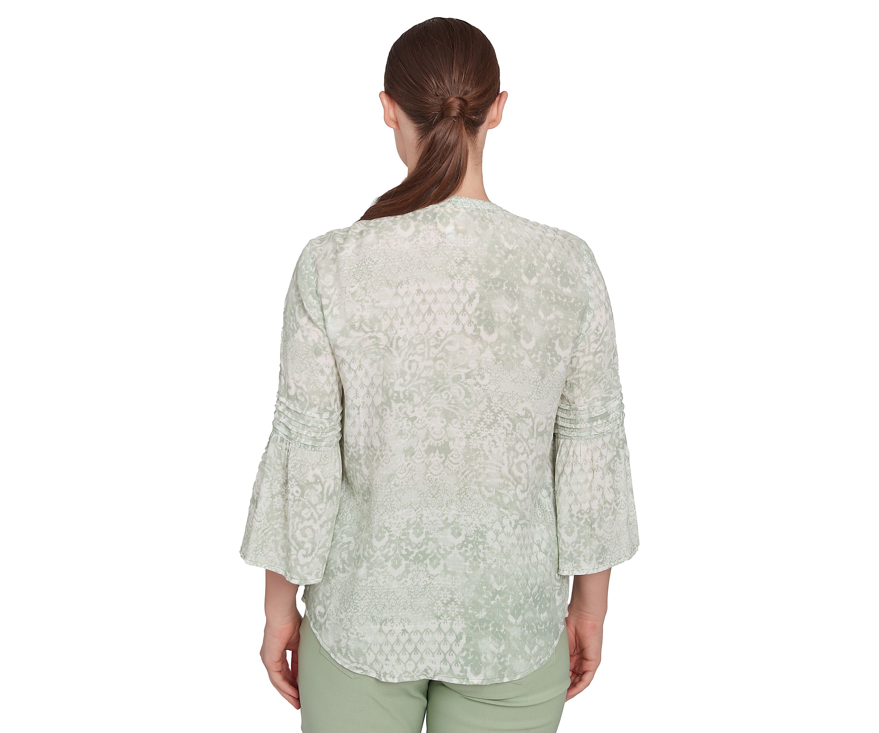 Petite Patchwork Silky Gauze Ruffled Henley Top