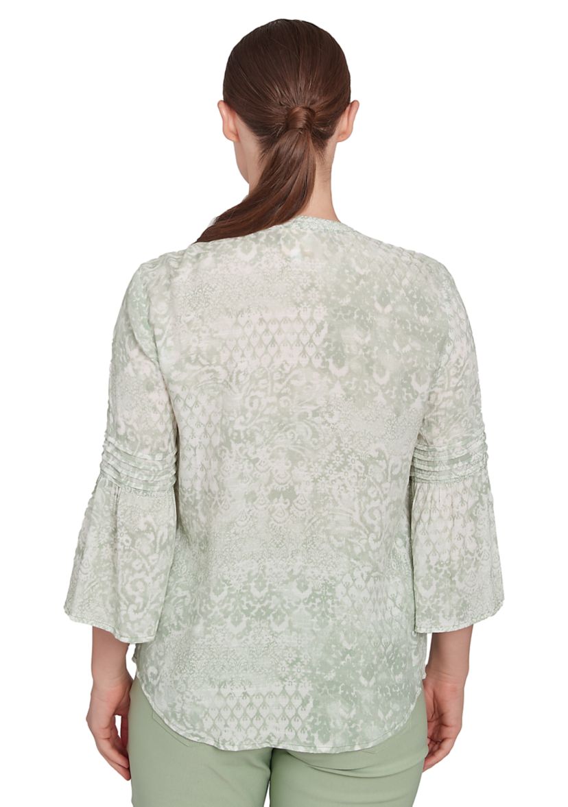 Petite Patchwork Silky Gauze Ruffled Henley Top