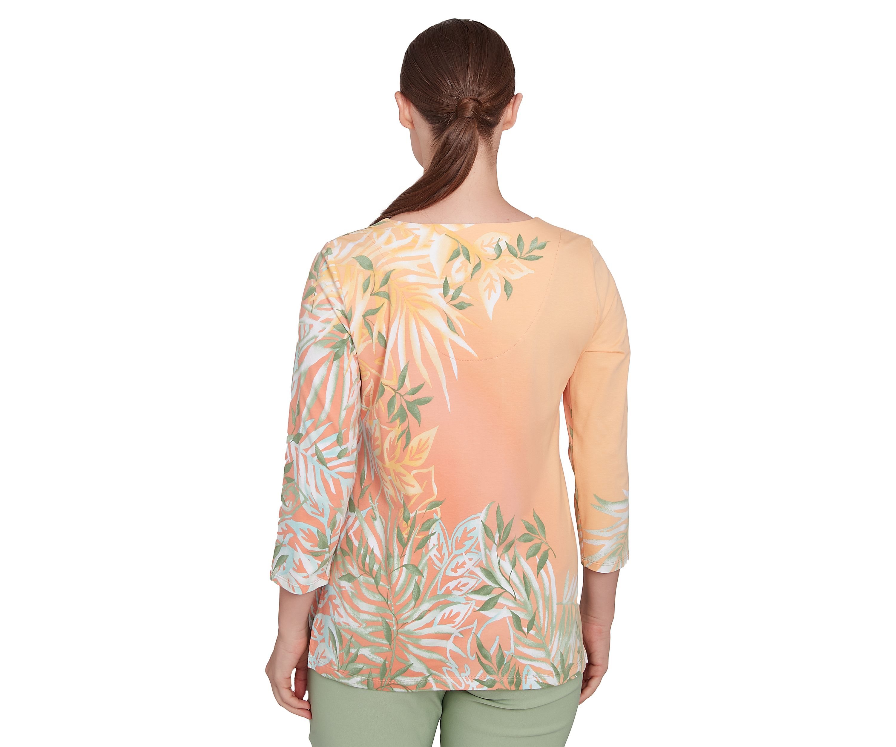Petite Tropical Ombré Embellished Knit Top