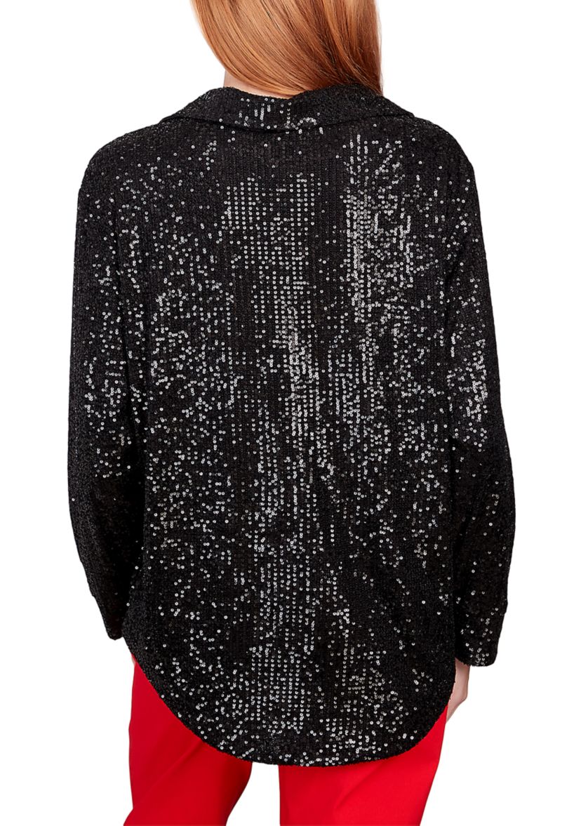 Womens Shining Sequin Snap Front Shirt Jacket