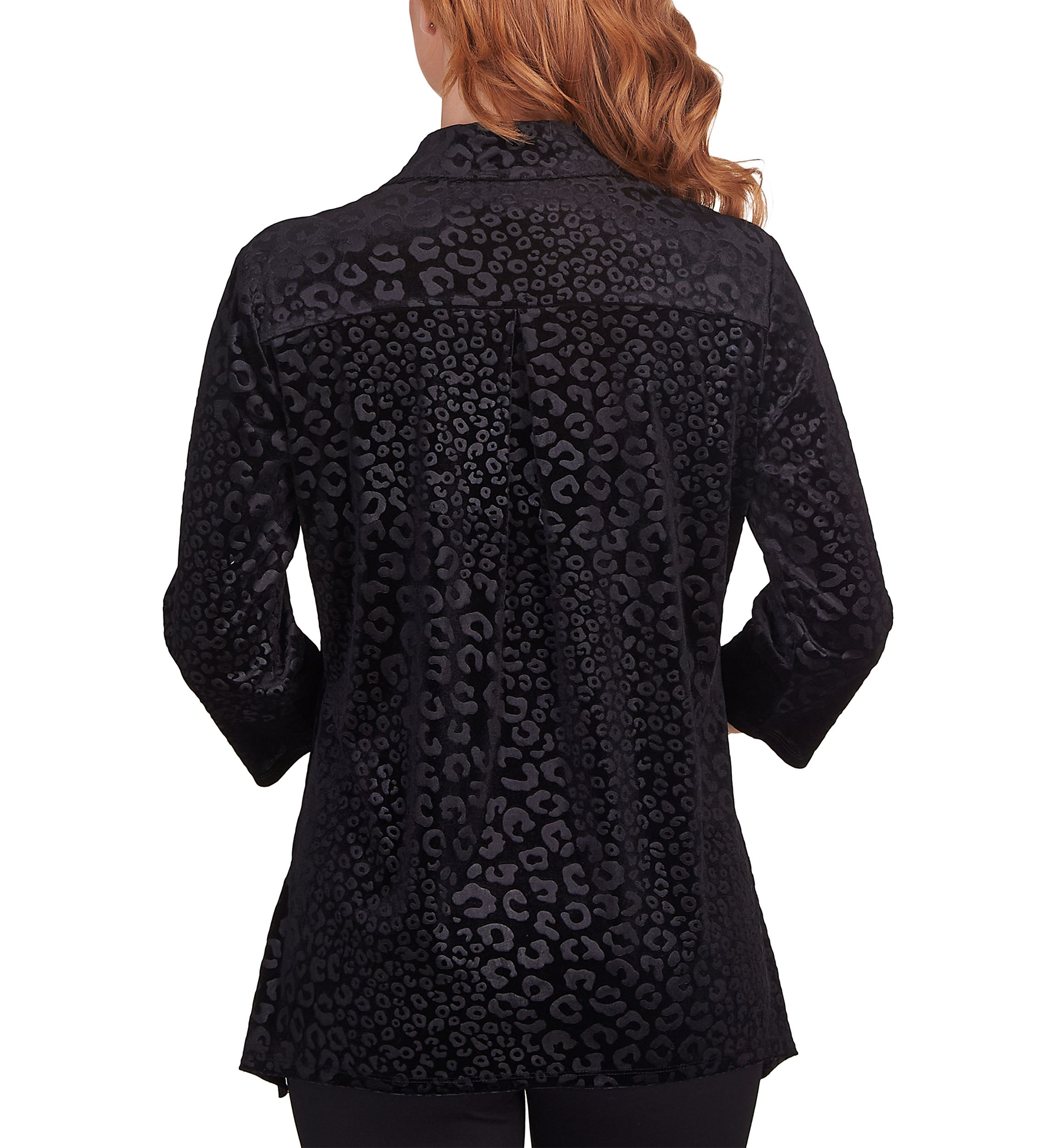 Womens Leopard Embossed Velour Button-Front Top