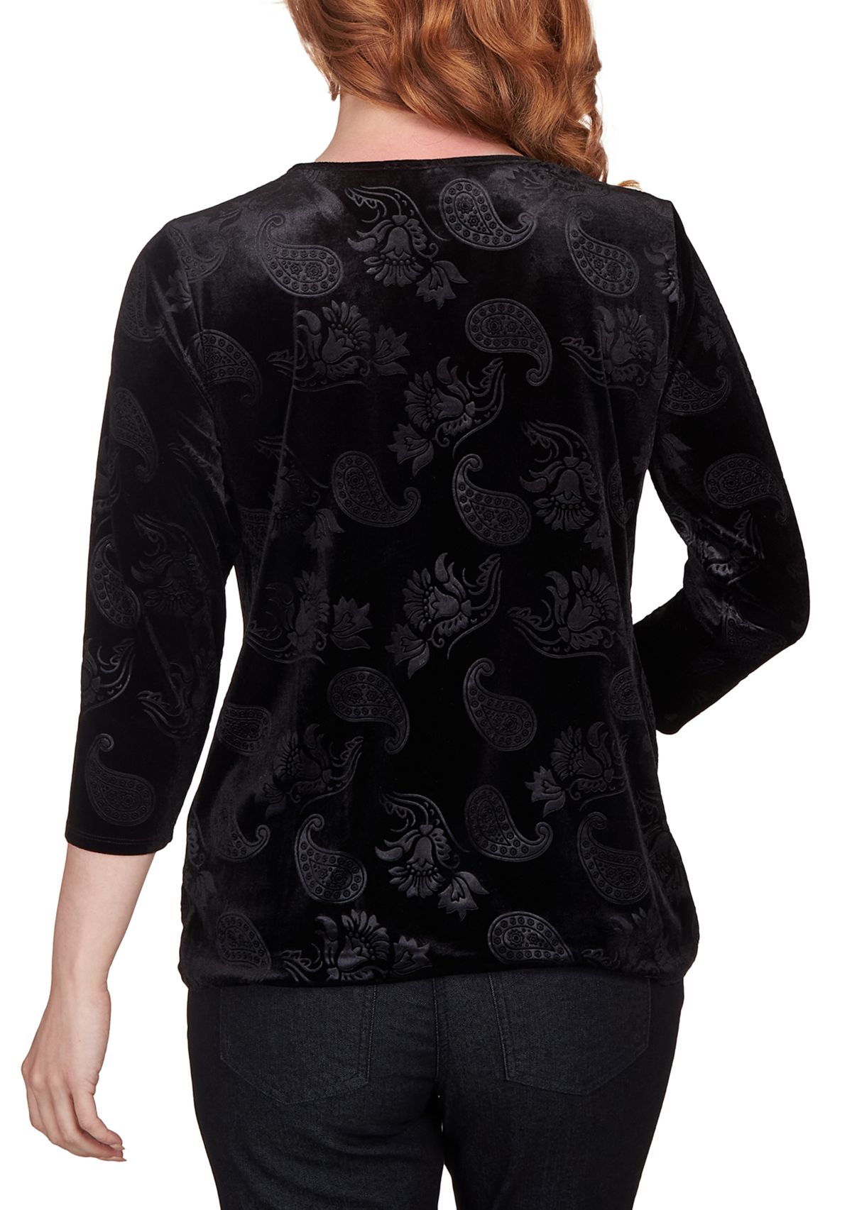 Womens Embossed Velour Floral Paisley Top