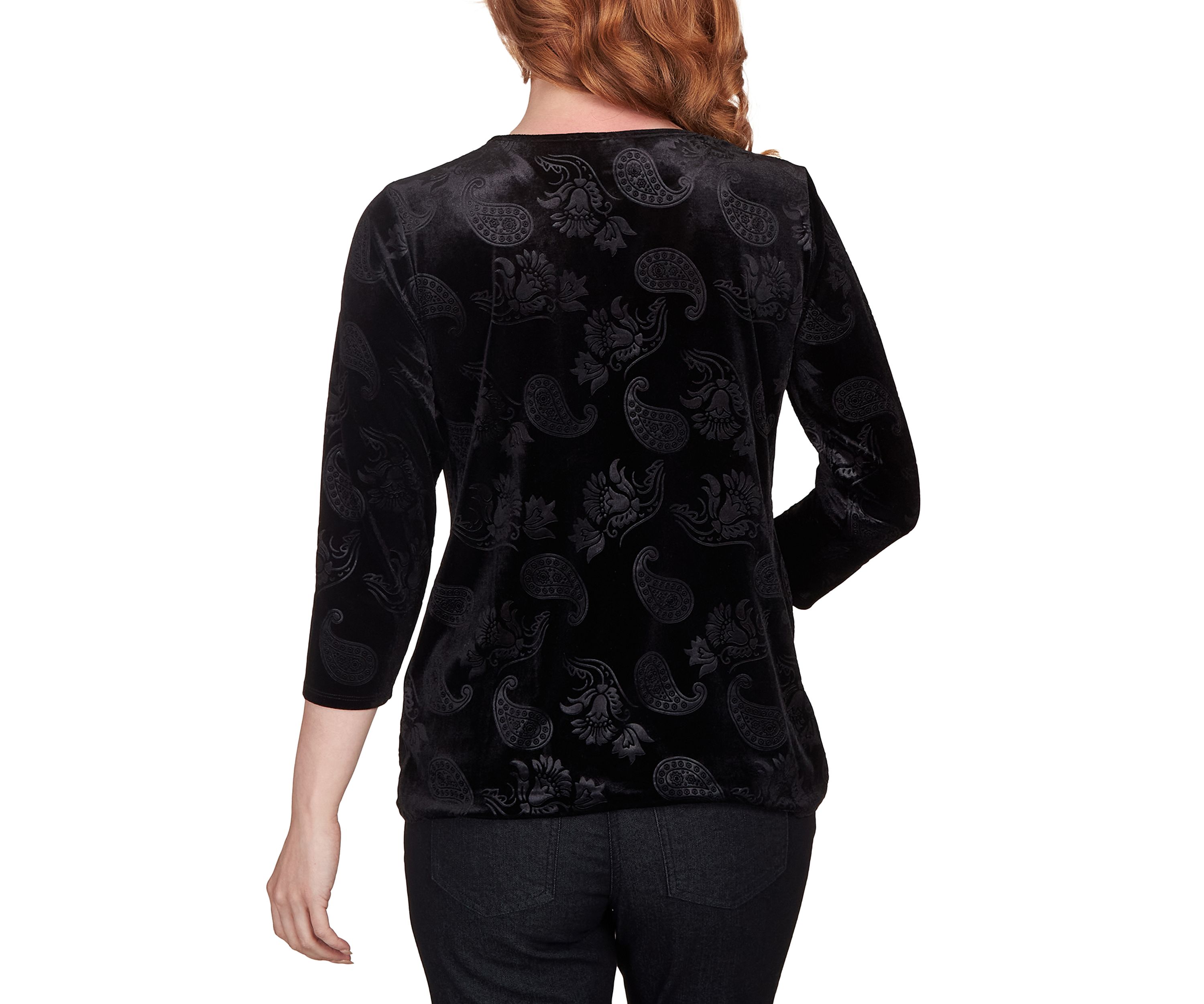 Womens Embossed Velour Floral Paisley Top