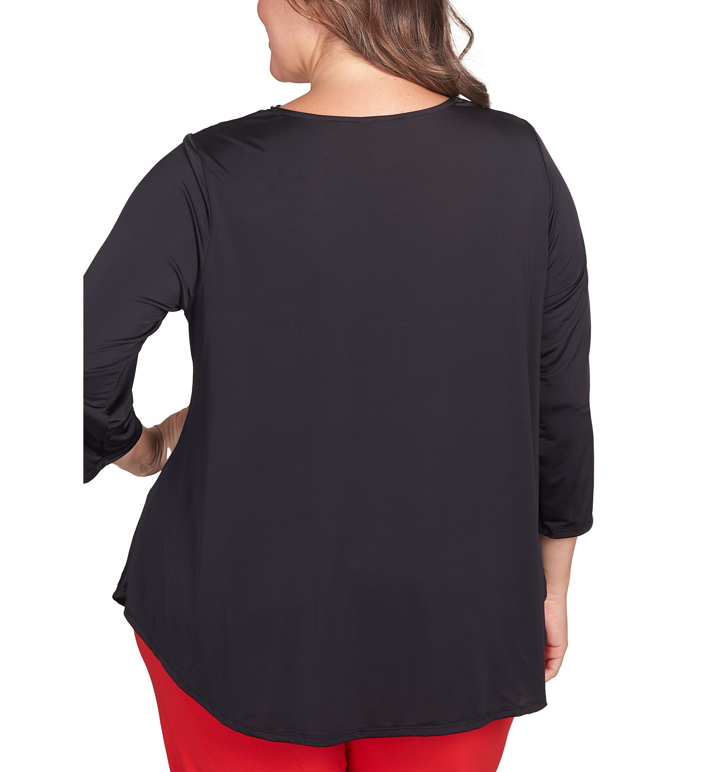 Plus Size Studded Silk Draped Cowl Neck Top
