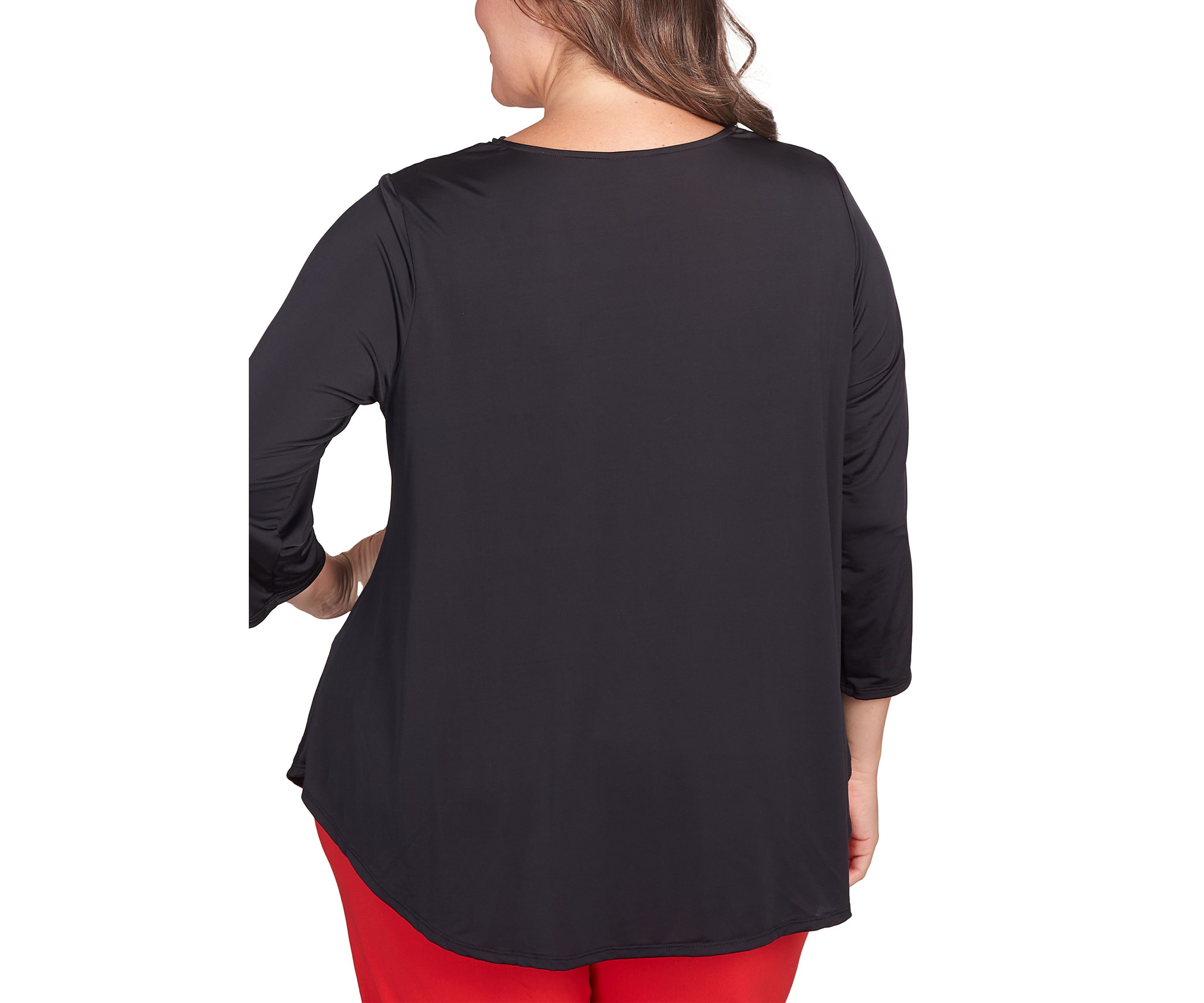 Plus Size Studded Silk Draped Cowl Neck Top