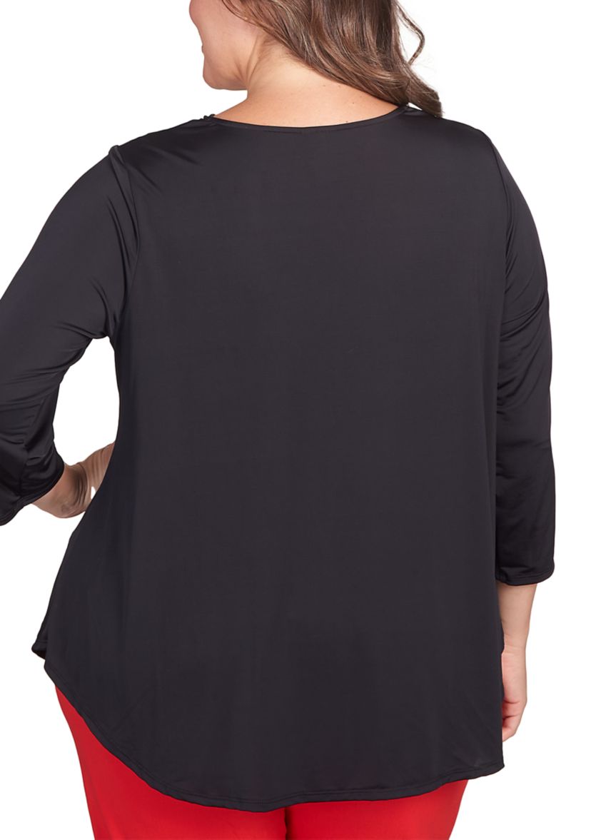 Plus Size Studded Silk Draped Cowl Neck Top