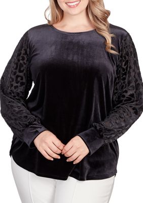 Plus Leopard Sleeve Velvet Top