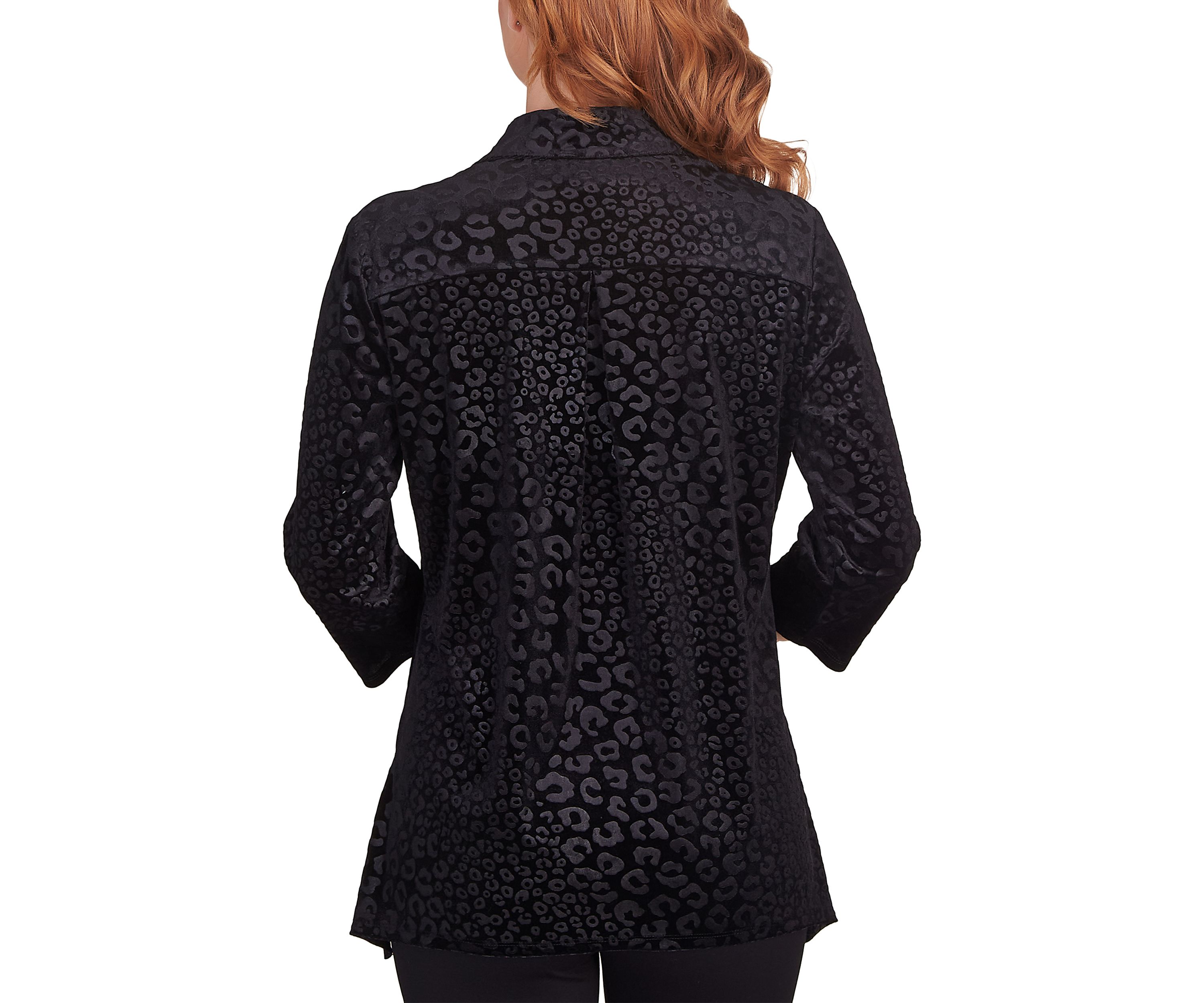 Plus Size Leopard Embossed Velour Button-Front Top