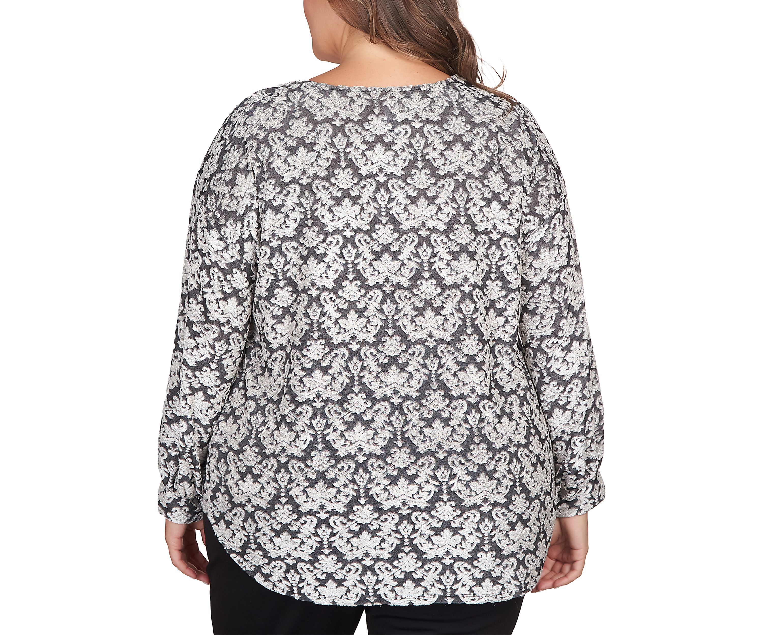 Plus Size Tapestry Print Textured Velour Top