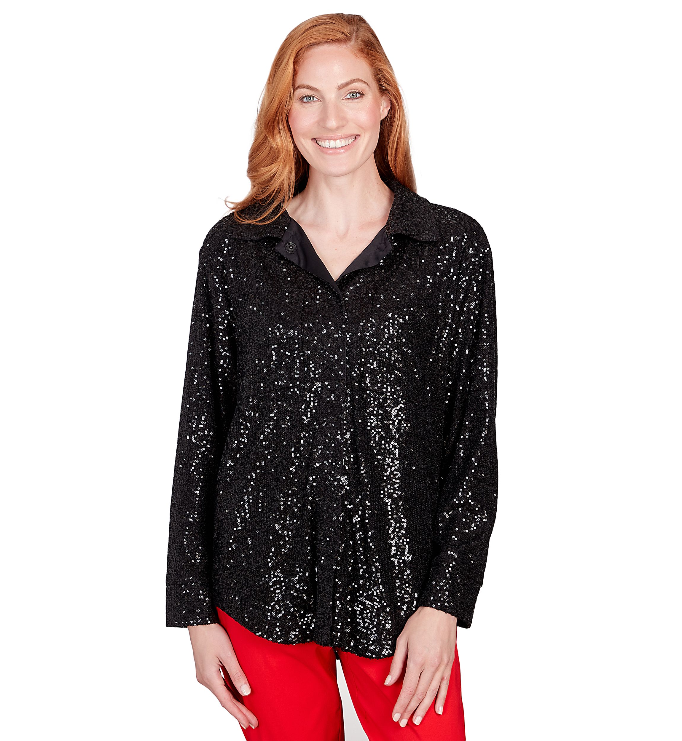 Petite Shining Sequin Snap Front Shirt Jacket