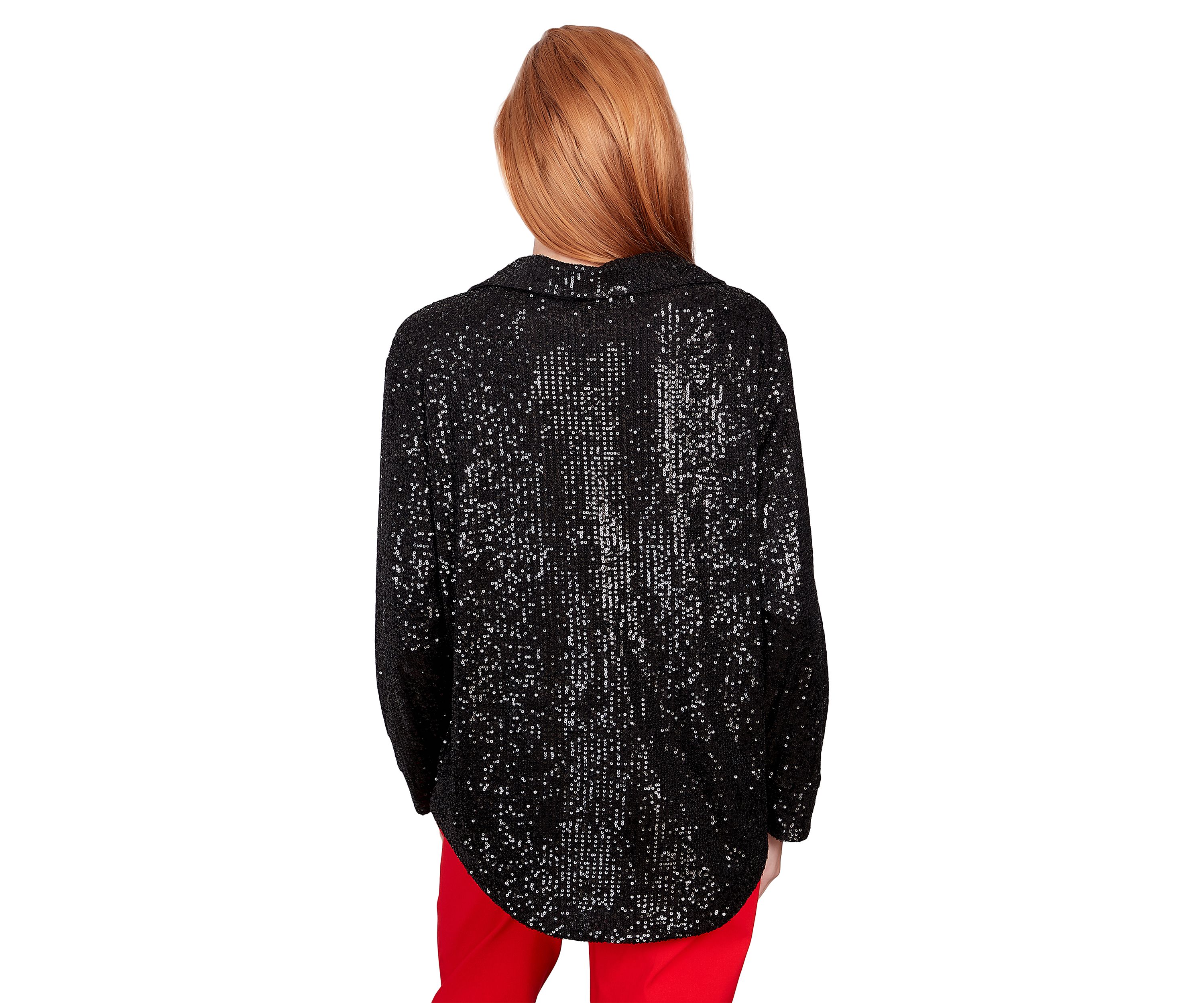 Petite Shining Sequin Snap Front Shirt Jacket