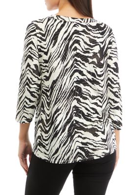 Petite Keyhole Neck Zebra Print Knit Top