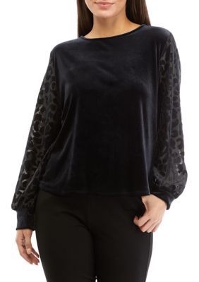 Ruby Rd Women's Petite Scoop Neck Stretch Velvet Sweatshirt
