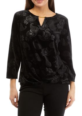Petite Embossed Velour Floral Paisley Top