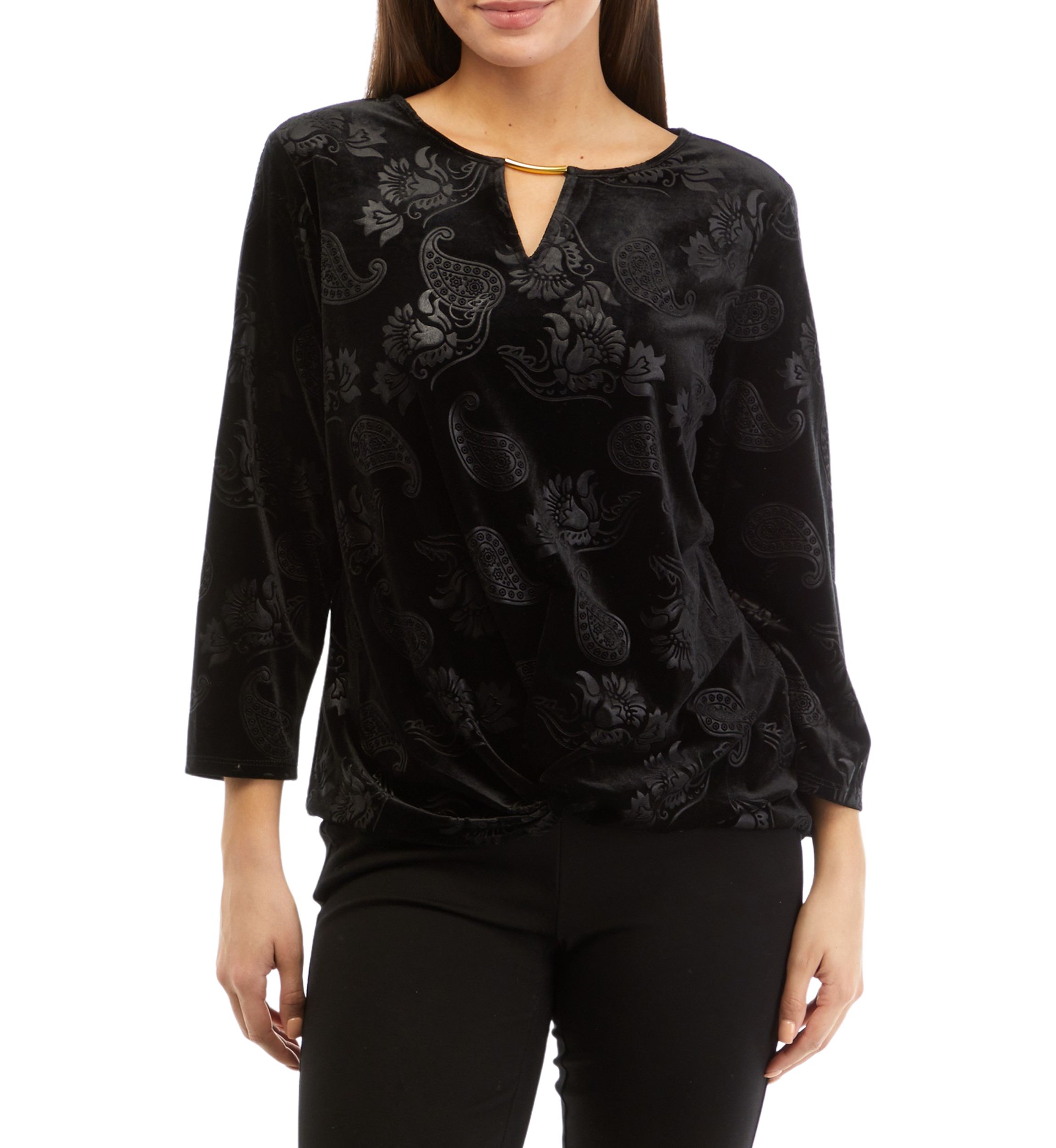 Petite Embossed Velour Floral Paisley Top