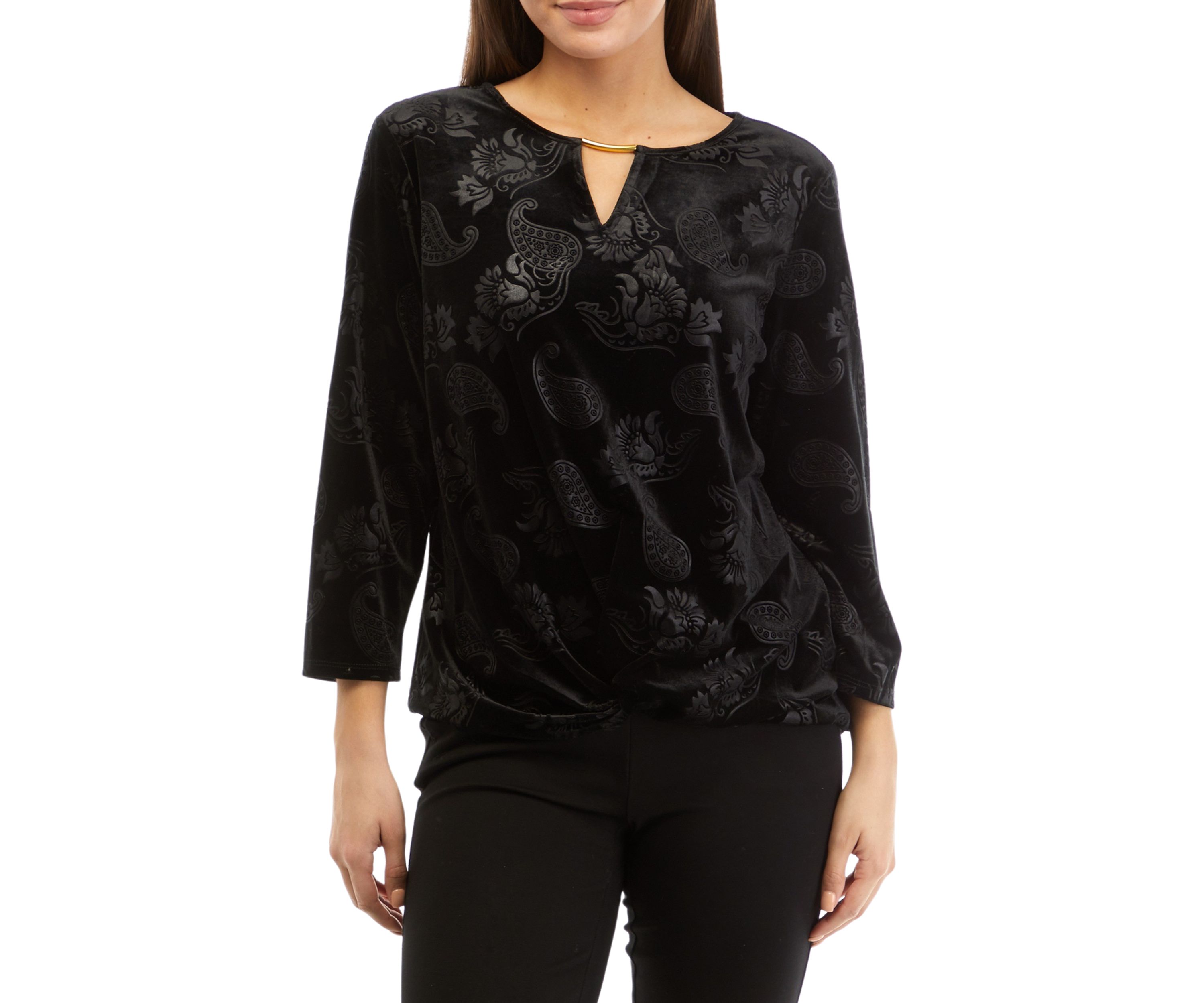Petite Embossed Velour Floral Paisley Top