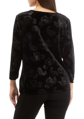 Petite Embossed Velour Floral Paisley Top